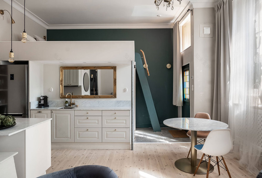 "斯德哥尔摩 42㎡小公寓,超高层高搭配复古风设计"-5