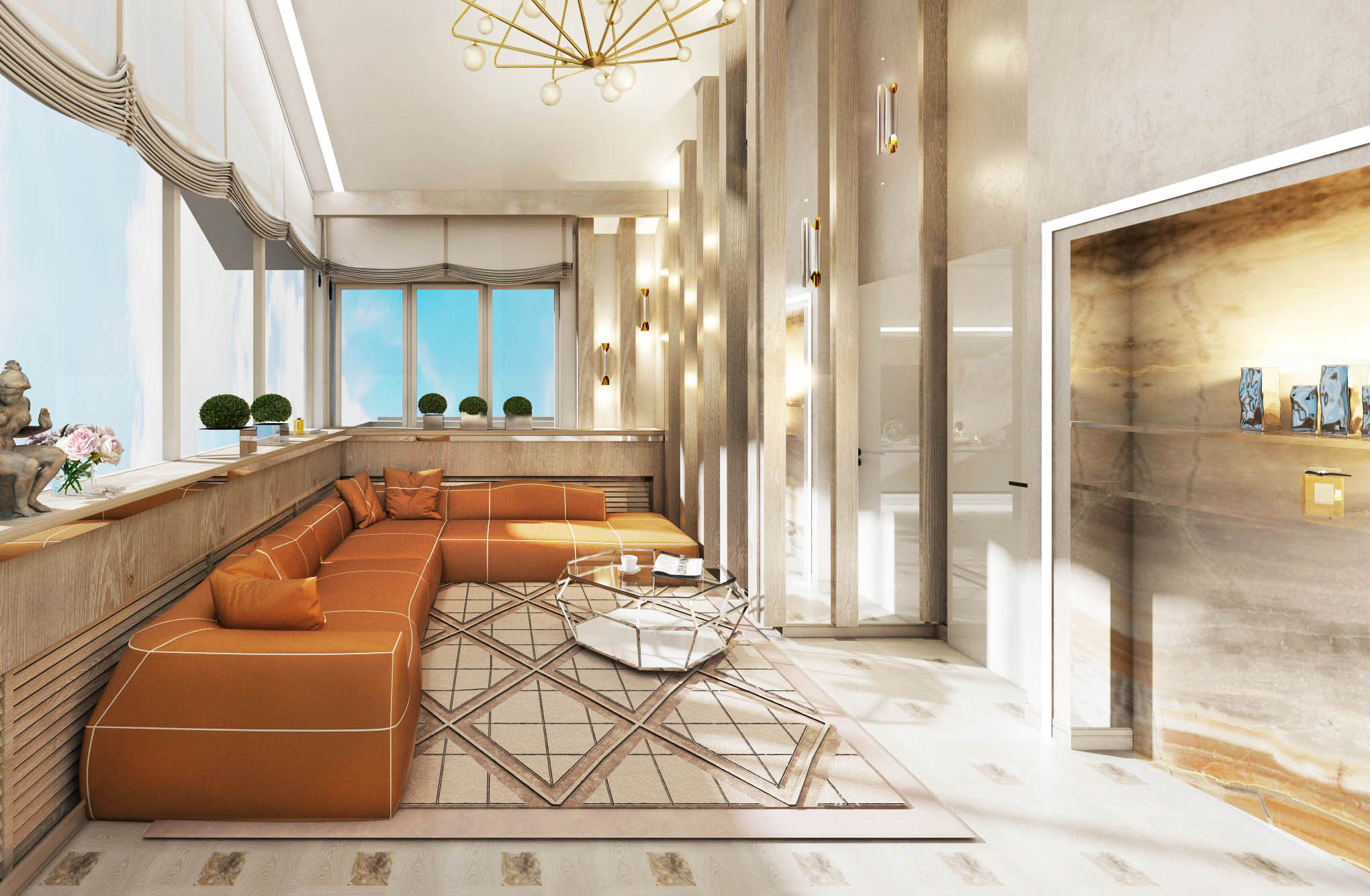 Бежевая гостиная 26м²（26平方米米色客厅）丨бюро ARXY-13