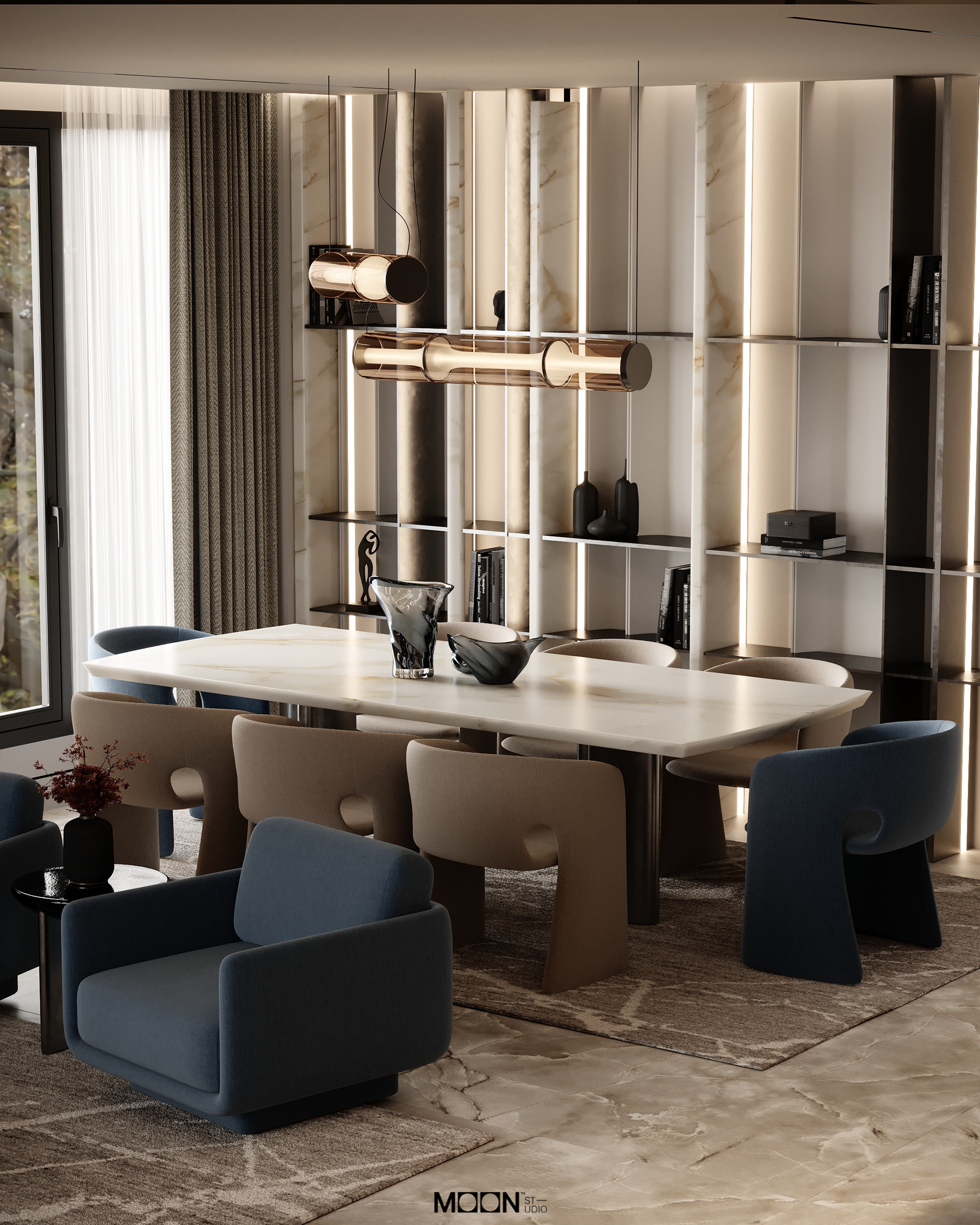 此处desgin可能拼写错误，正确的应该是design，Hall design可翻译为大厅设计 丨Moon Studio-17