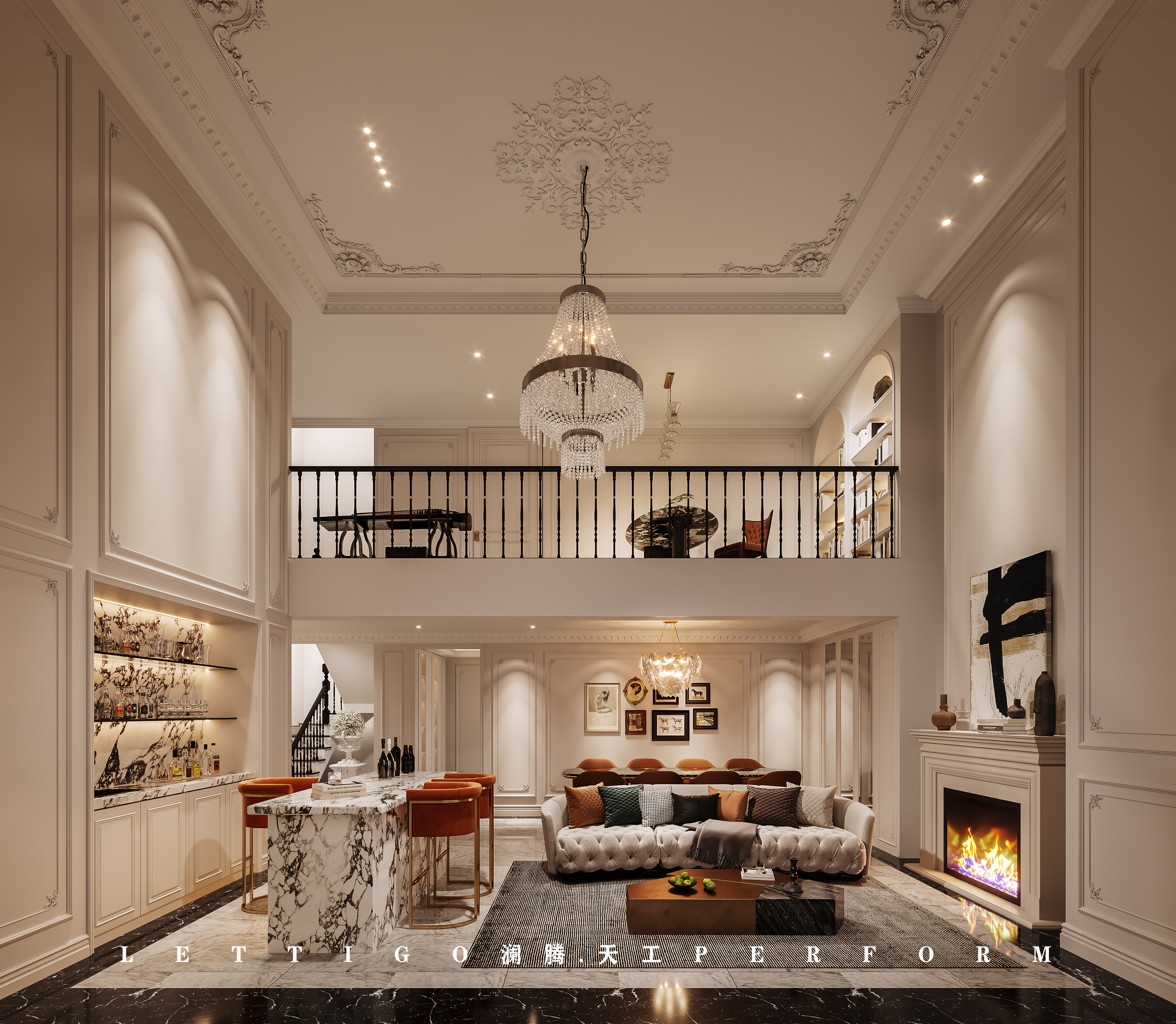 法式轻奢别墅，感觉暖调温馨-7