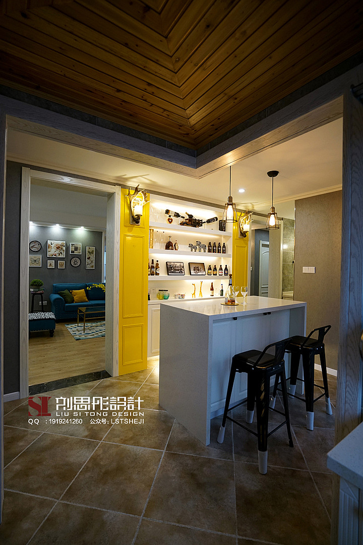 幸福时代 98 平美式混搭风，蓝色沙发点亮空间-35