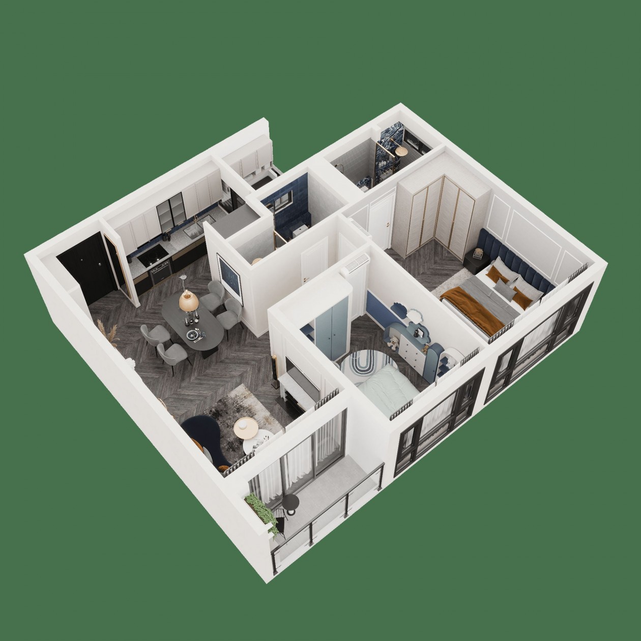 蓝色+白色 构造凉爽舒适的住宅空间-26