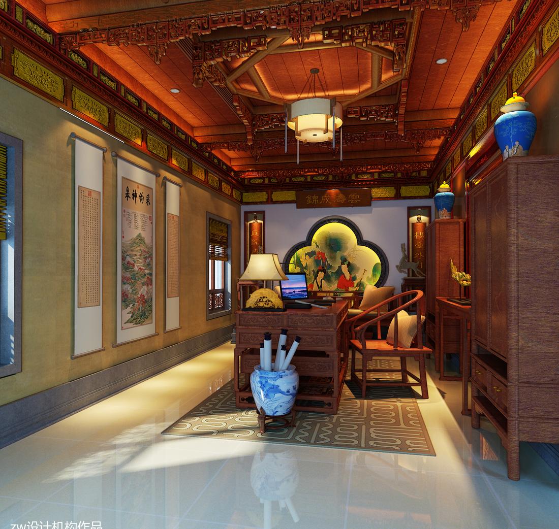 中式书房设计 | 月华临静夜的玄关与接待大厅-2