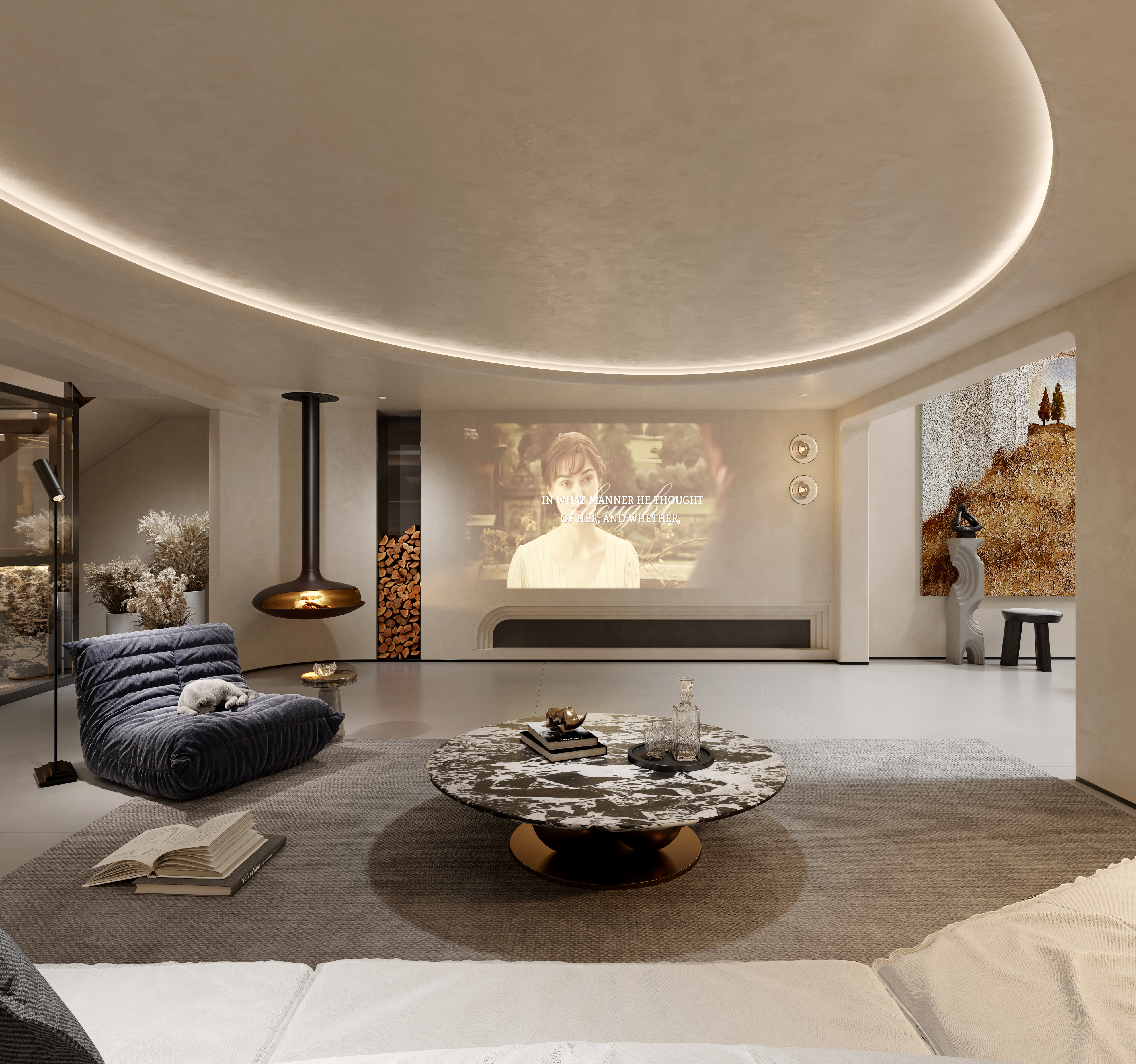 地下室别墅  奶油风地下室 地下室空间-8