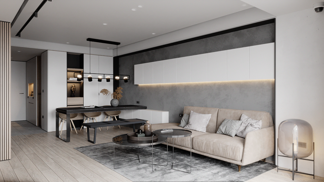 小户型一居室的灰色与木格栅-3