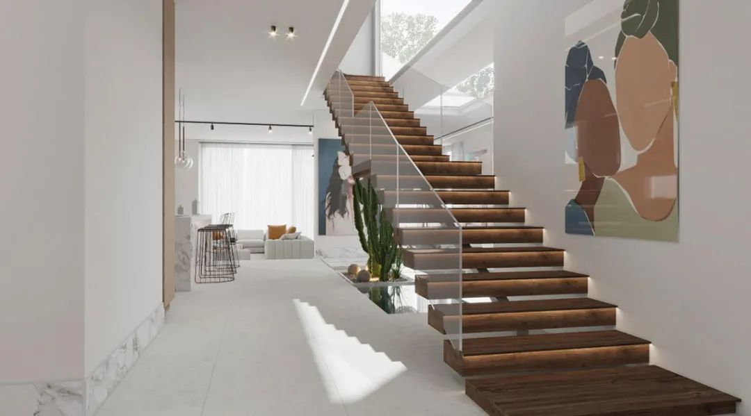 Interiors With Pockets Of Greenery And Modern Staircases-22