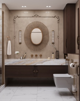 A bathroom with a sense of warm luxury.