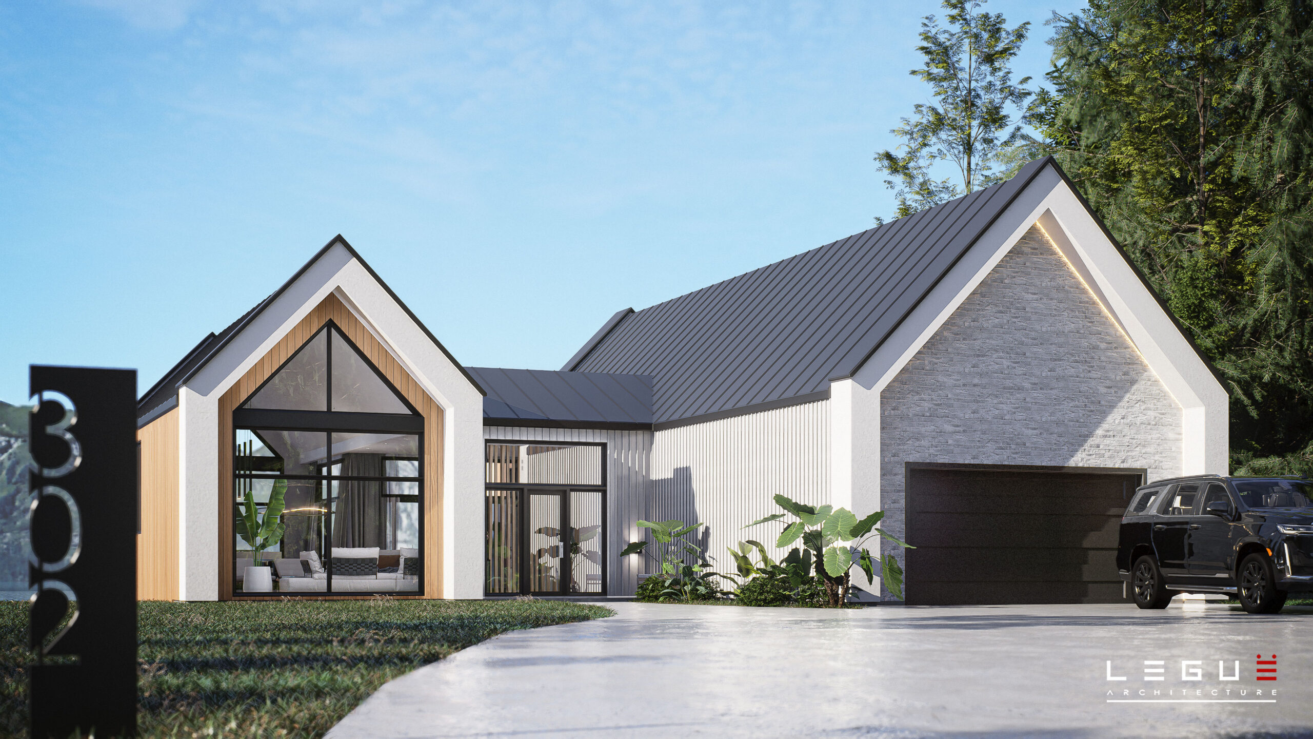 302号房屋平面图

注：Plan de maison常见意思是房屋平面图 ，Ë 在这里可能是输入错误，推测原文可能是 302 相关的编号 丨Leguë Architecture-39