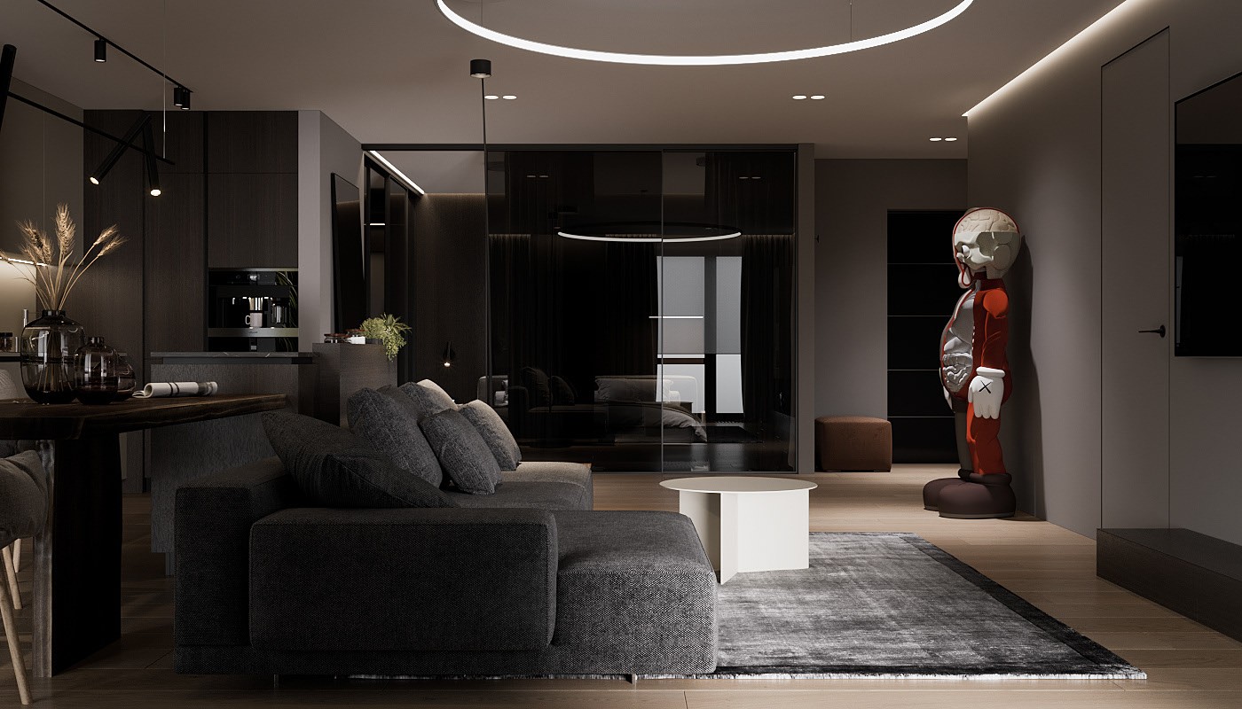 95㎡高级黑色系公寓设计 超多细节-6