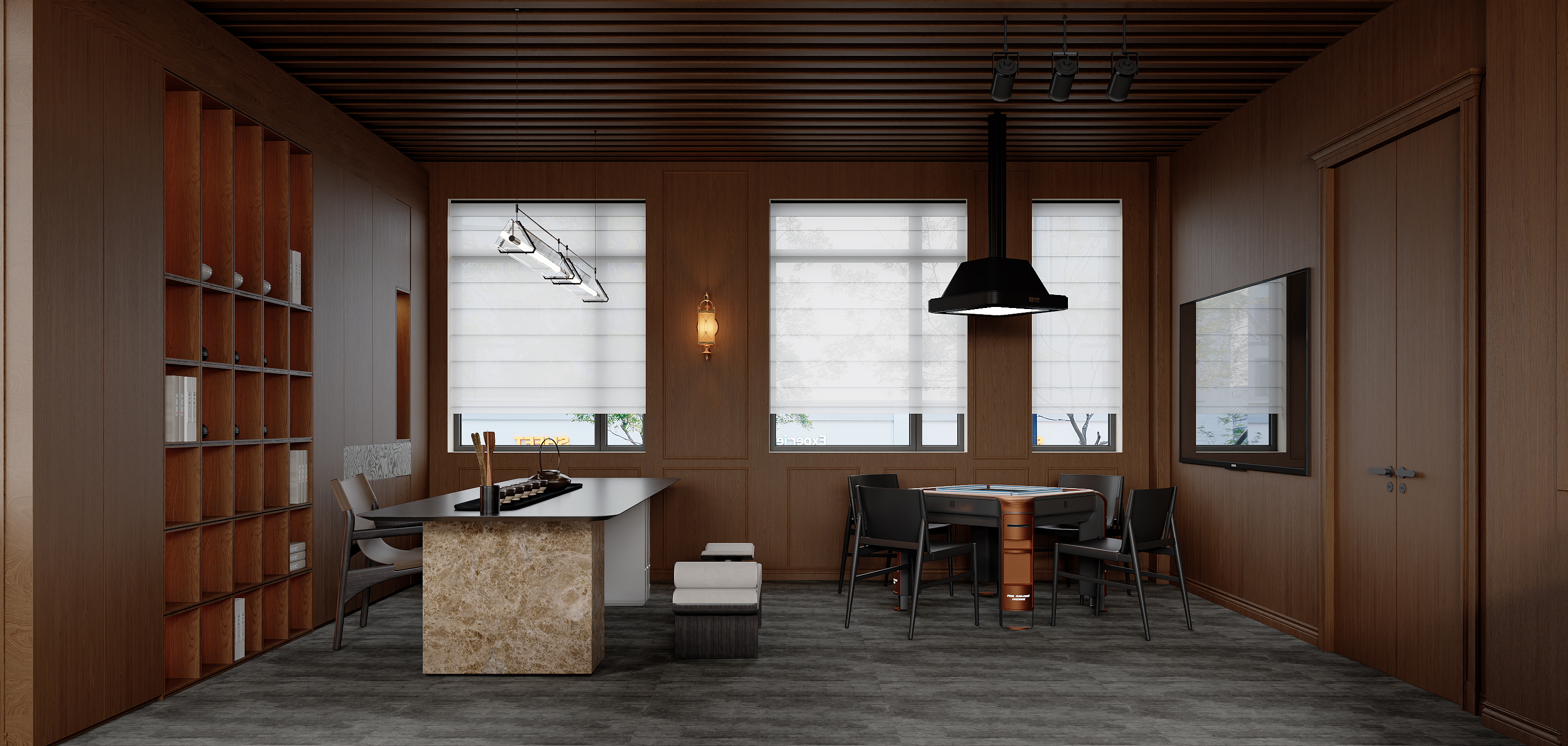 美式暗调台球厅-17