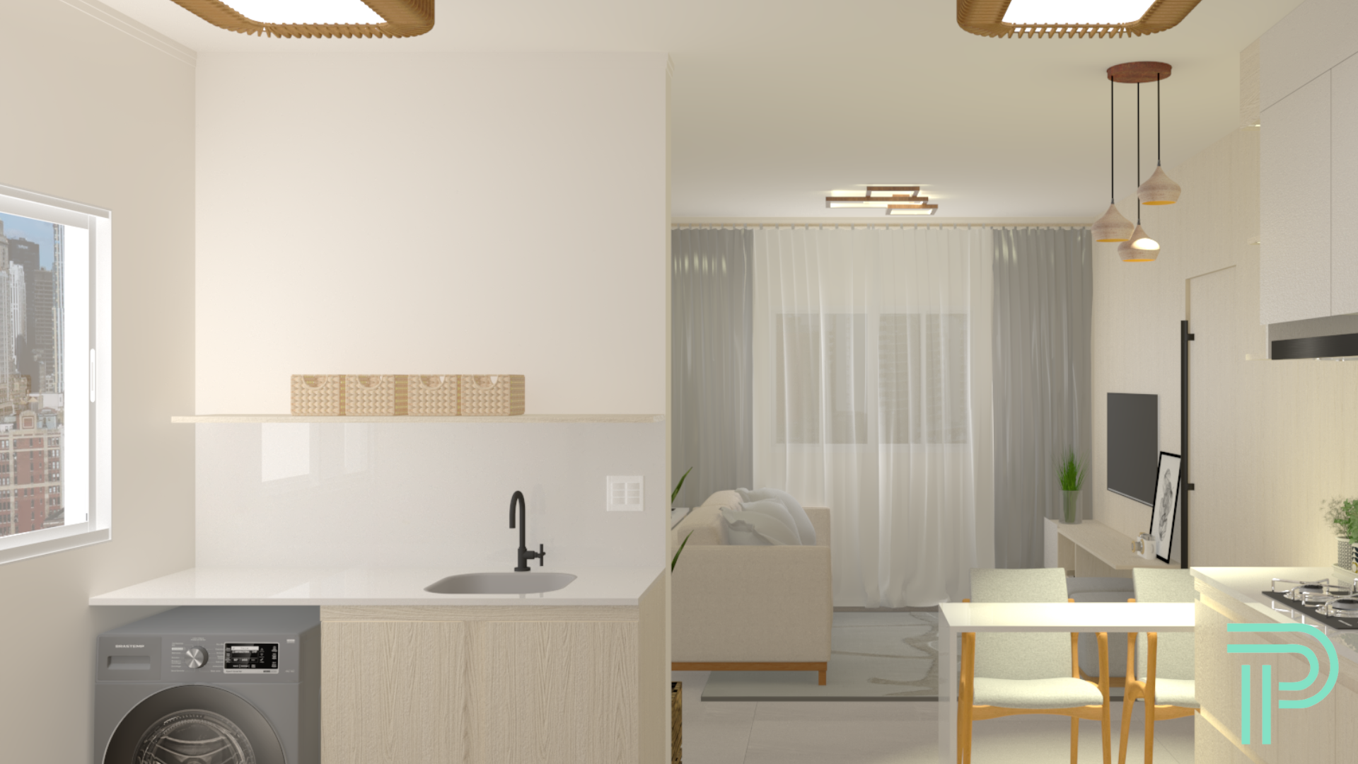 Design Integrado: Cozinha, Sala e Área de Serviço-6