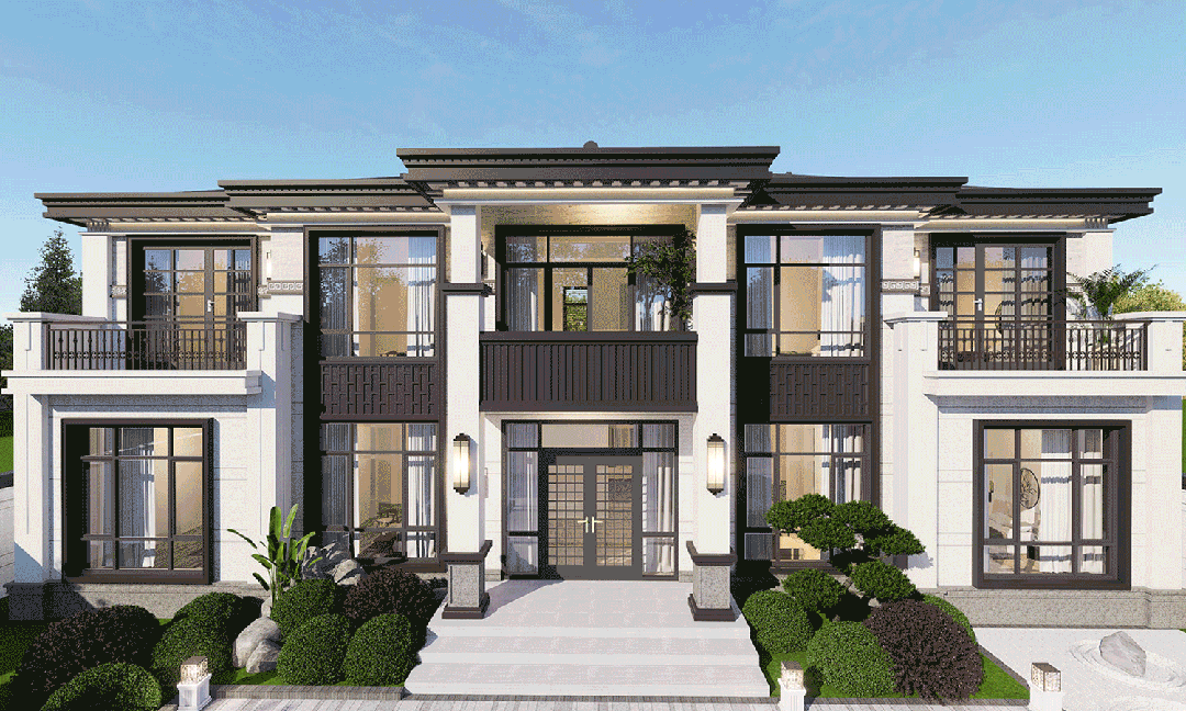 【设计师案例】土建参考造价61万，面宽20m×进深10.7m河北保定二层新中式别墅-1