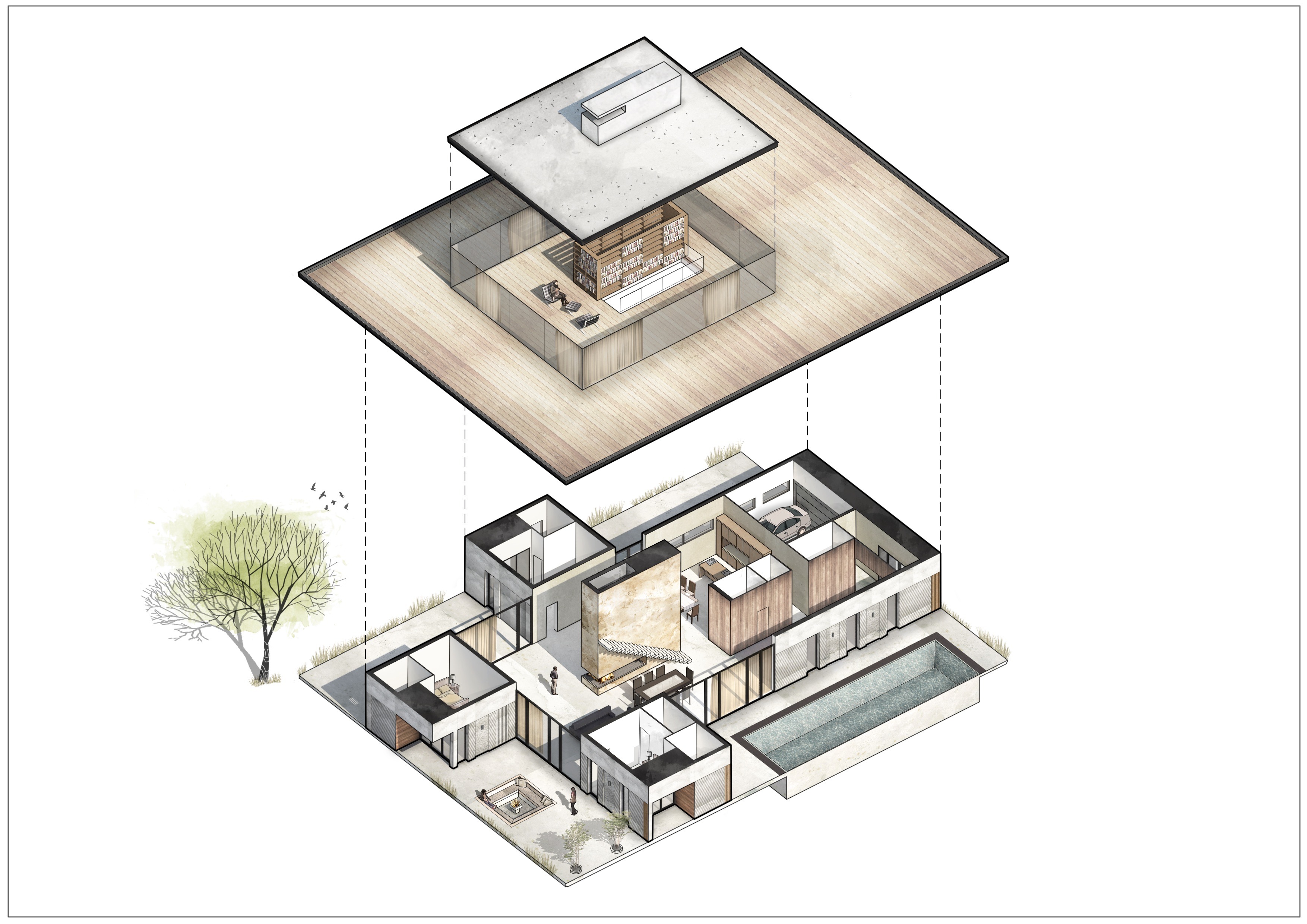 河畔家庭别墅，室内外空间交融-11