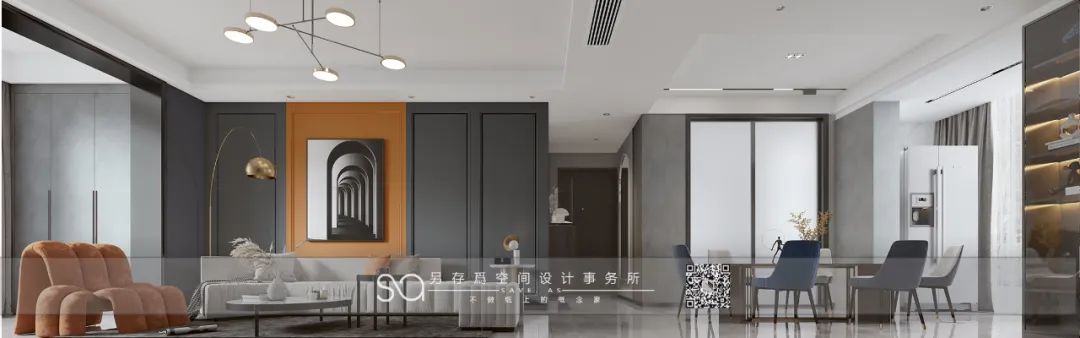 阳光丽城 120 平米后现代住宅,高级灰与亮橙色的视觉冲击-59