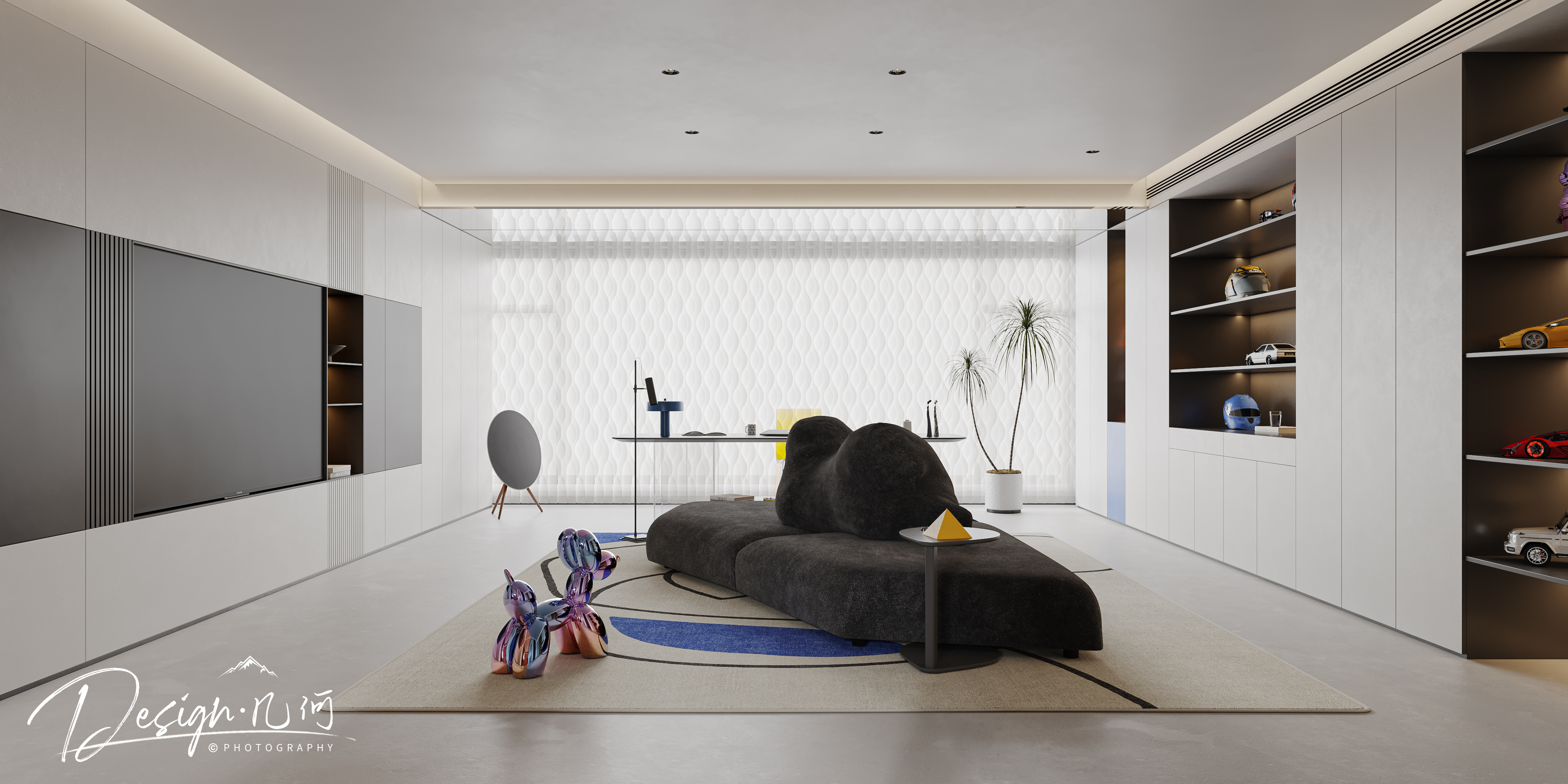 几何空间视觉表现 | 国悦府现代蒙德里安色系客餐厅-2