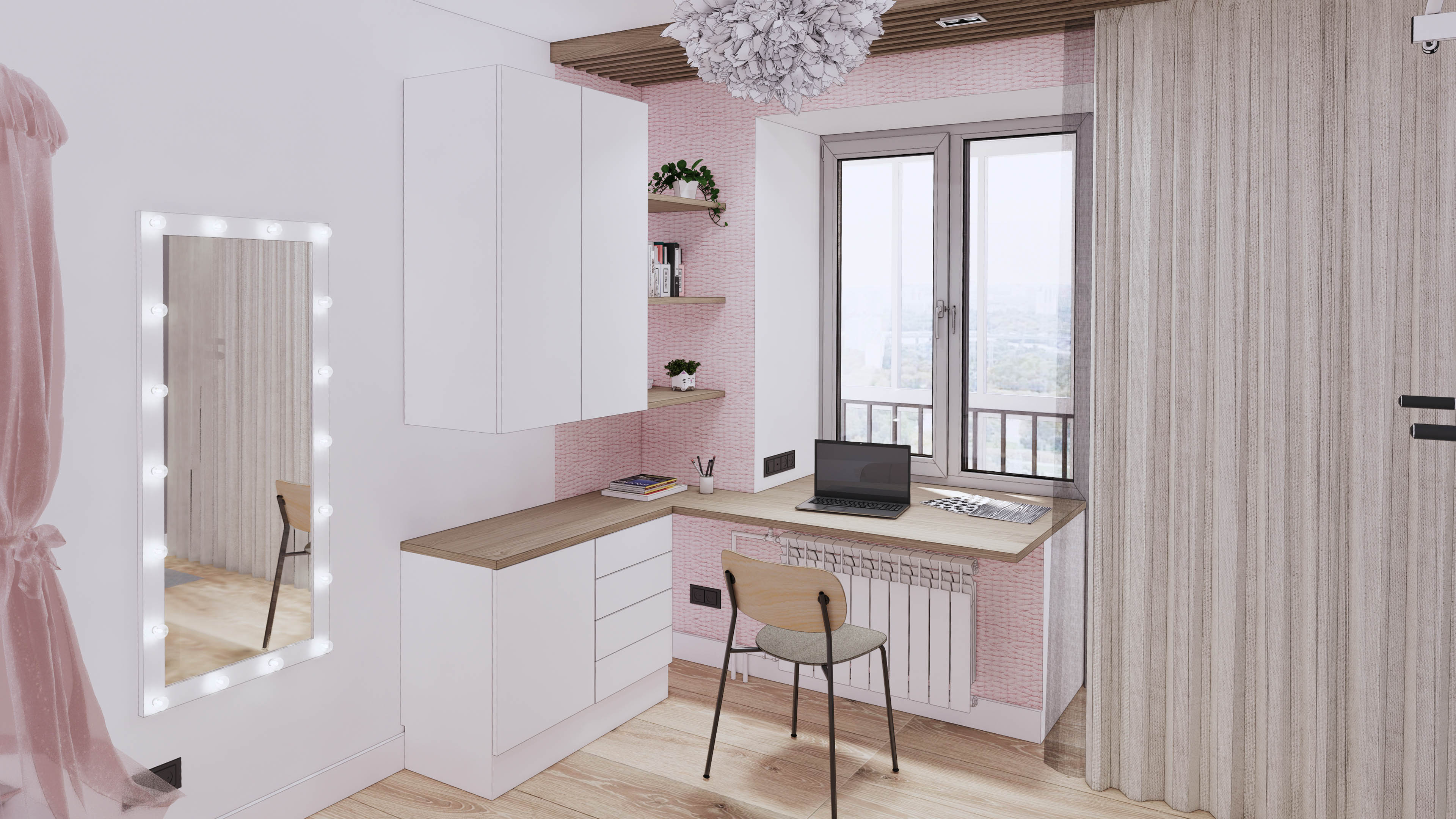 7岁女孩公主风学习型卧室设计-2