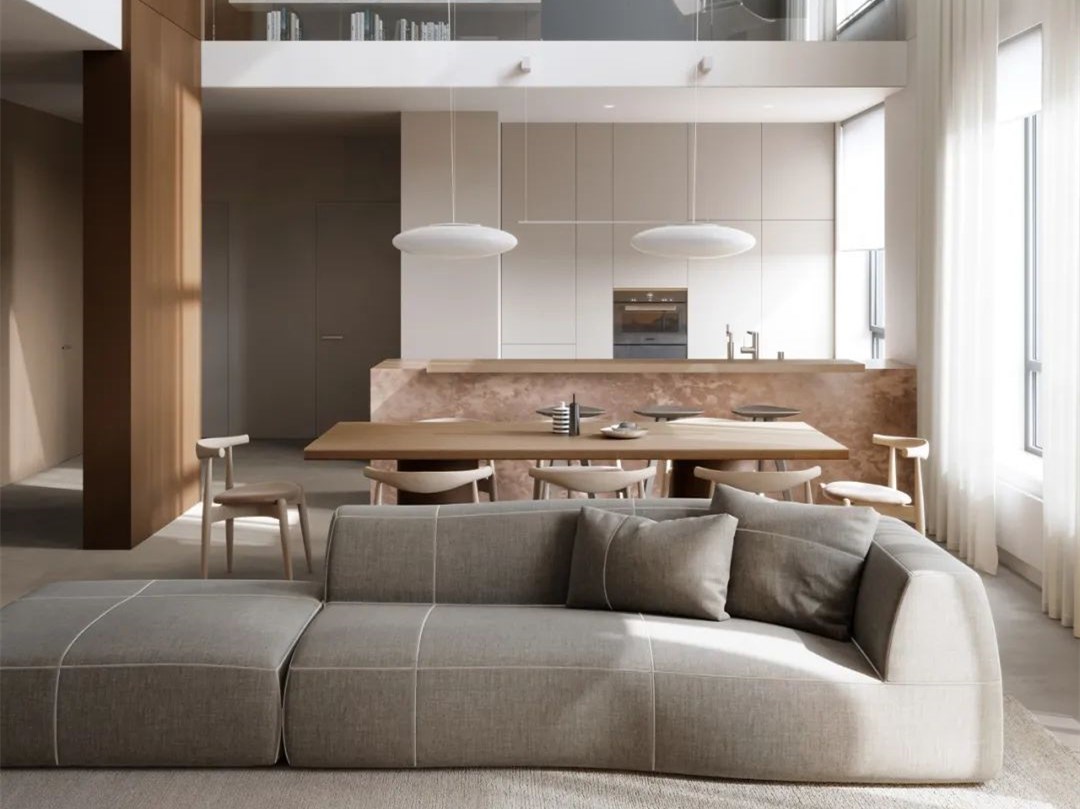 现代淡雅的平顶层复式公寓-2