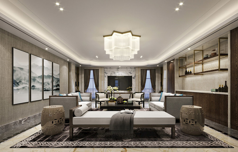 别墅中式风格室内装修设计案例效果图2-1