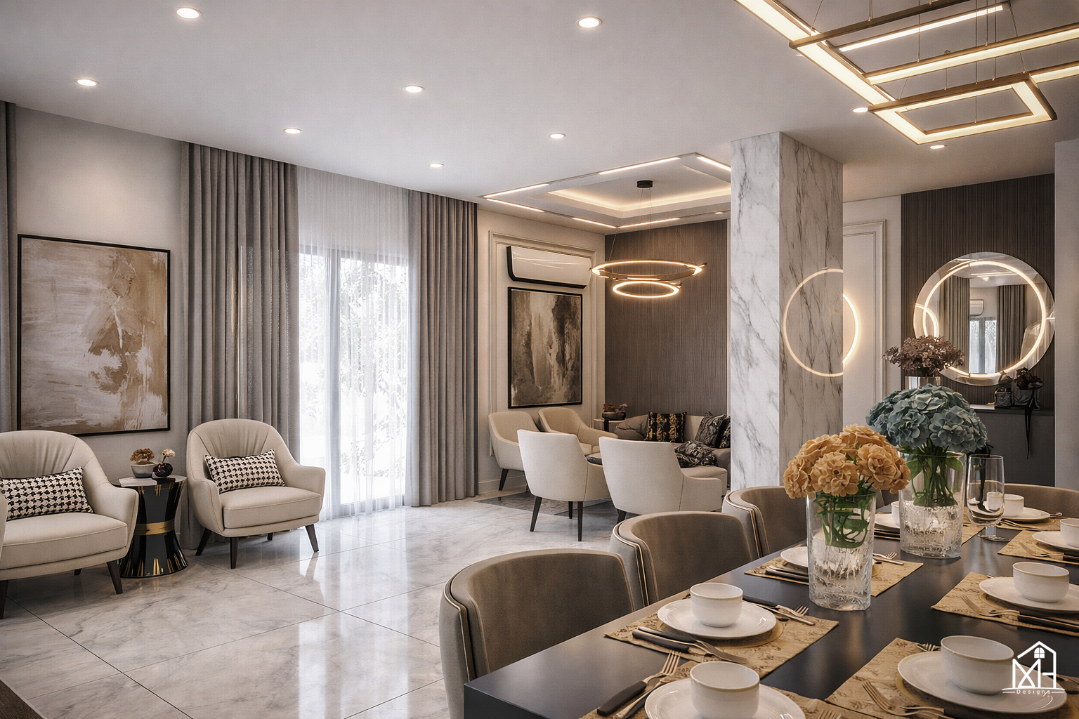 现代奢华起居与用餐空间-17
