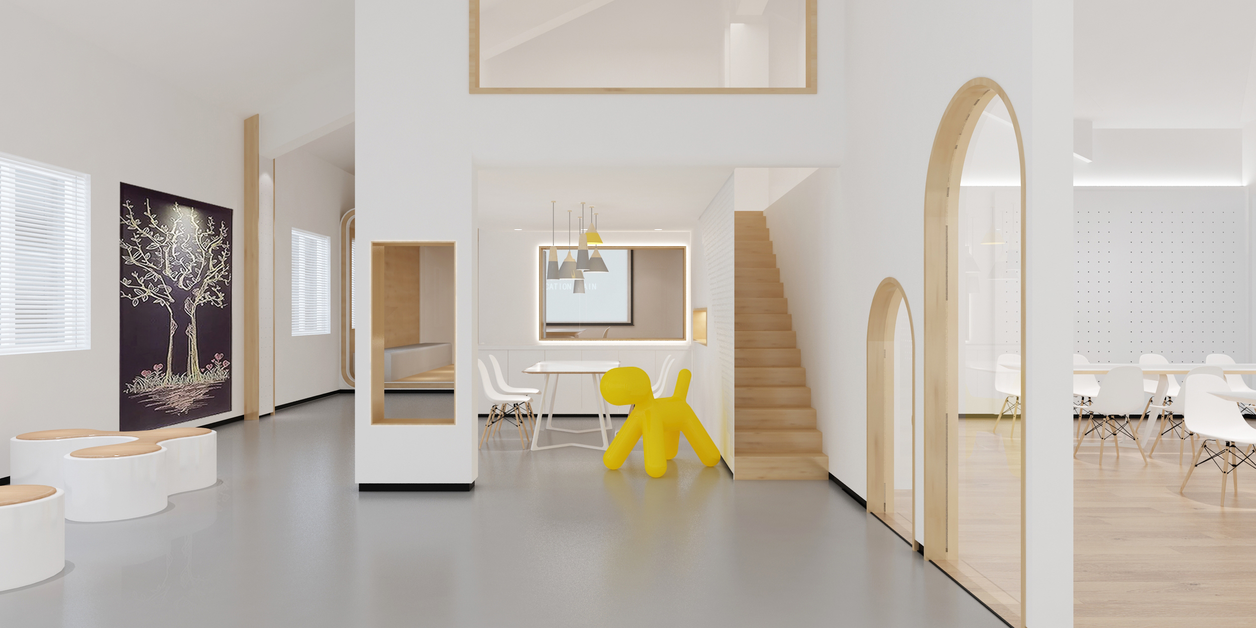 童画美术教育空间,极简点线面的友好设计-4