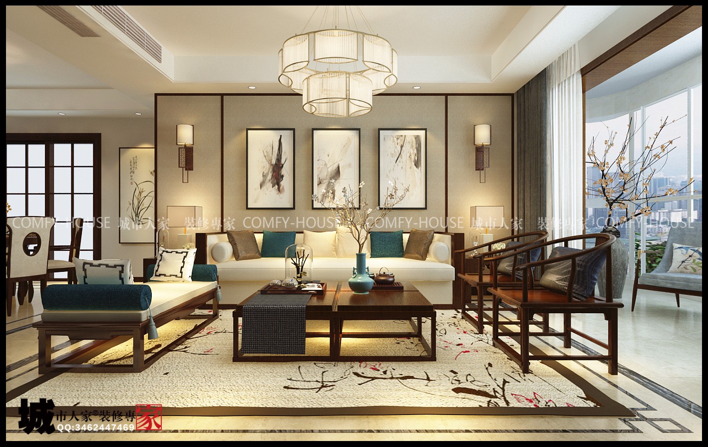 龙泉壹号 170 平新中式四室两厅设计 | 现代与传统的美学融合-7