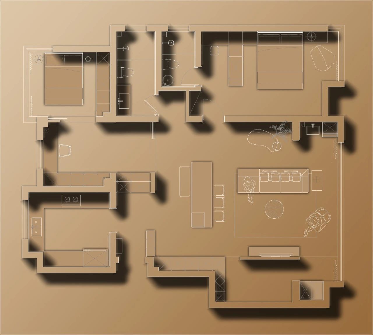 120㎡现代奶油风家居设计-36