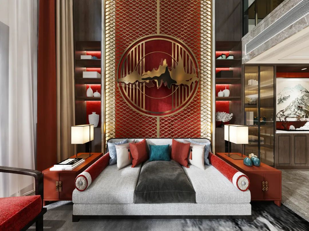 新中式家居空间,红墙碧水演绎亦古宜今的美学魅力-41