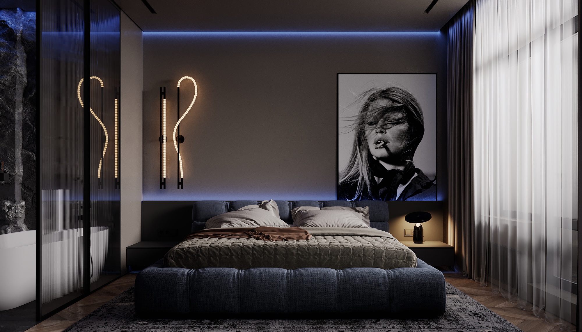 俄罗斯 74㎡深色系空间设计-15