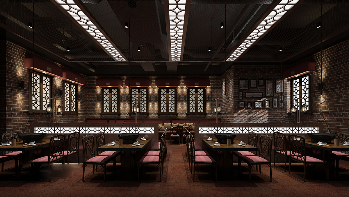 餐厅设计效果图中餐厅餐厅包间包房小吃店面馆工业主题餐厅-31