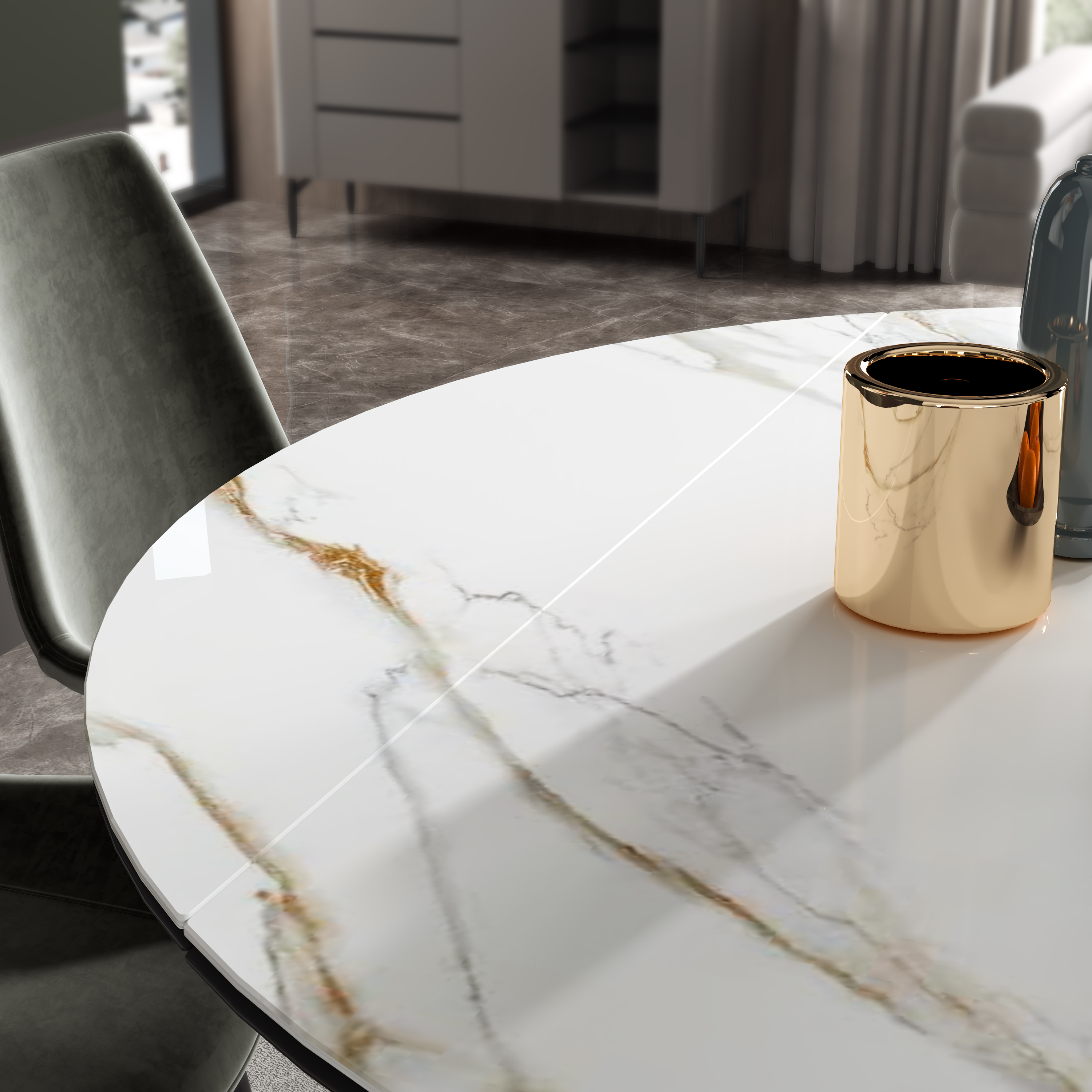 极简风尚 可方可圆岩板餐桌设计-5