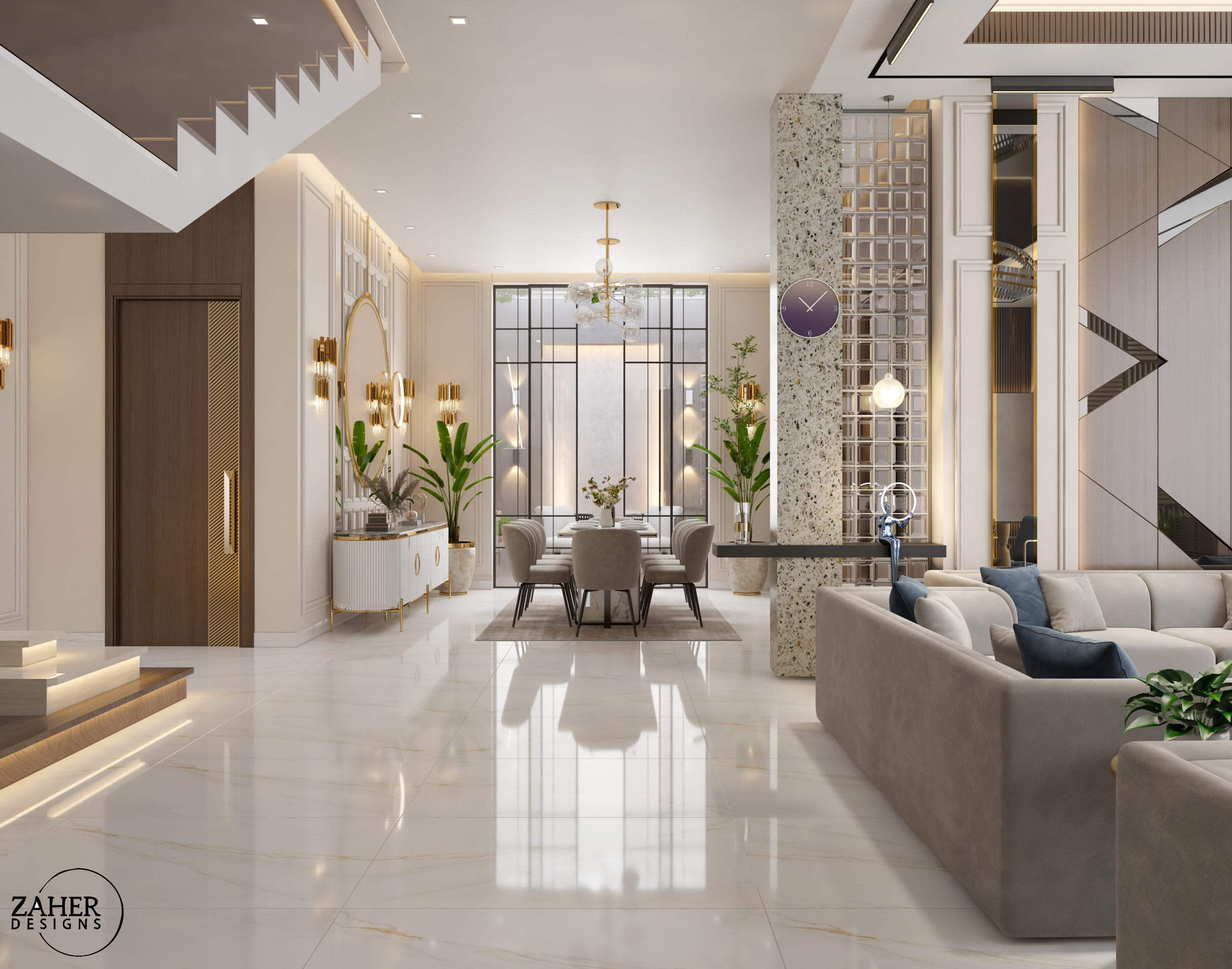 豪华客厅和餐厅设计丨沙特阿拉伯丨Zaher Design Studio-20