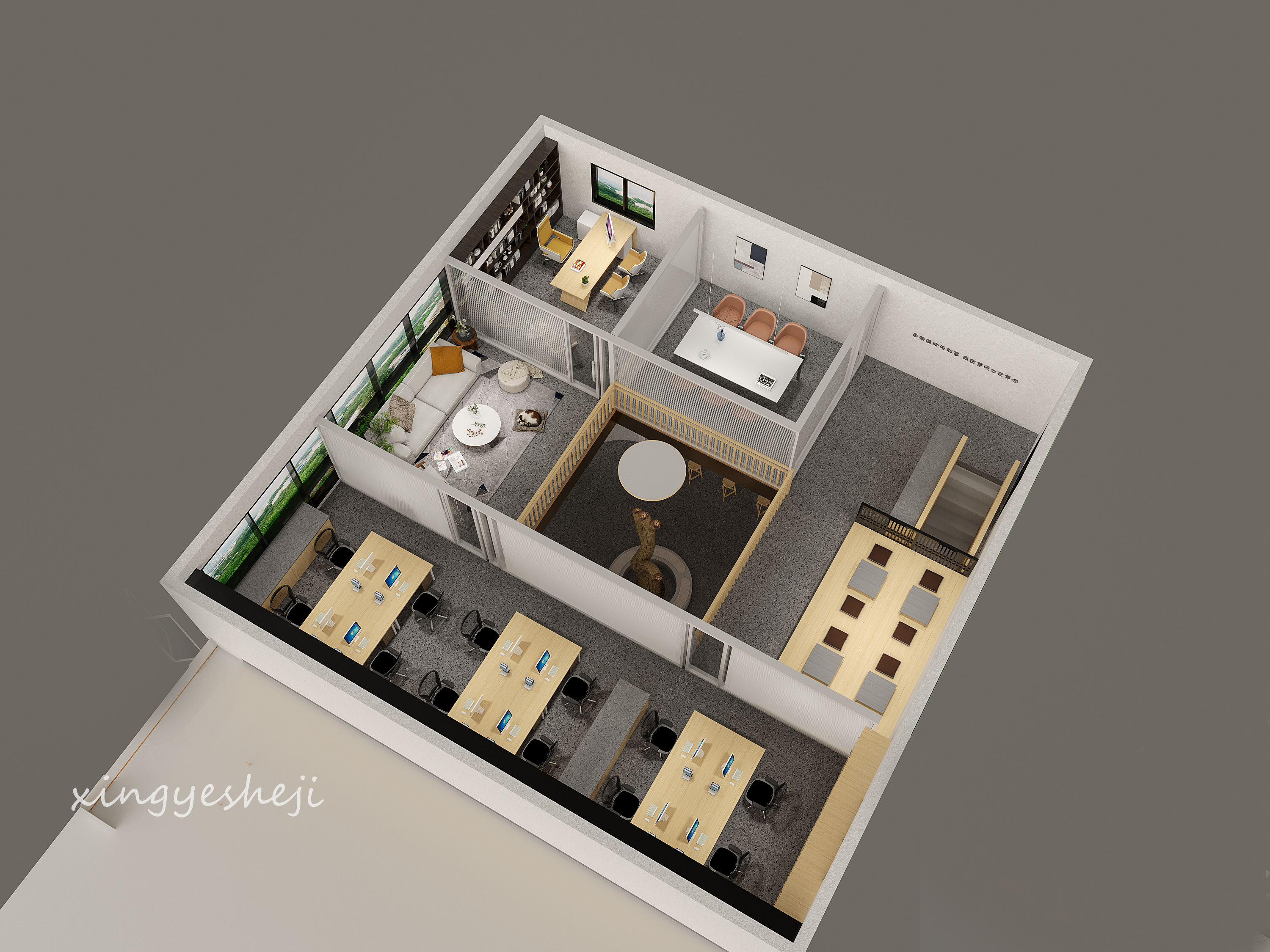 工业极简与原木现代风的咖啡馆-11