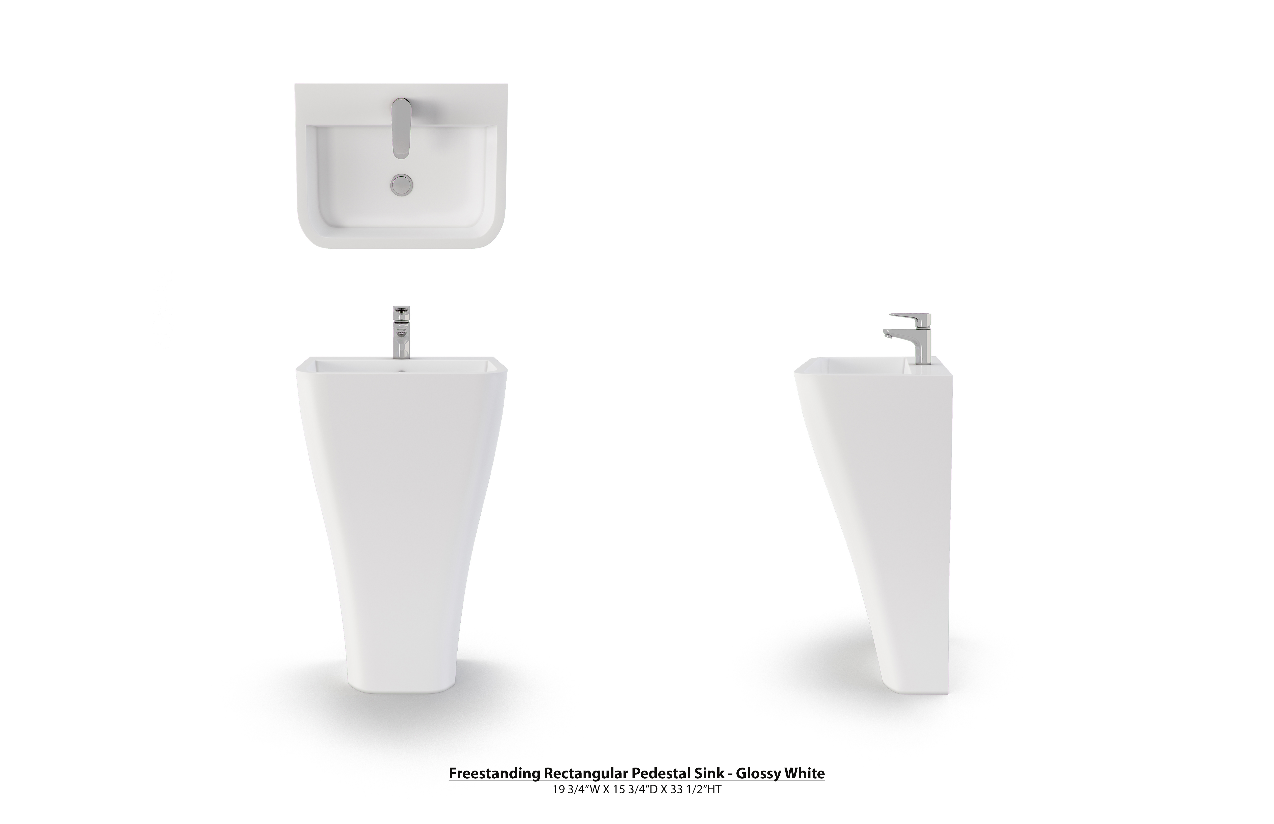 Freestanding Pedestal Sink - Glossy White-6