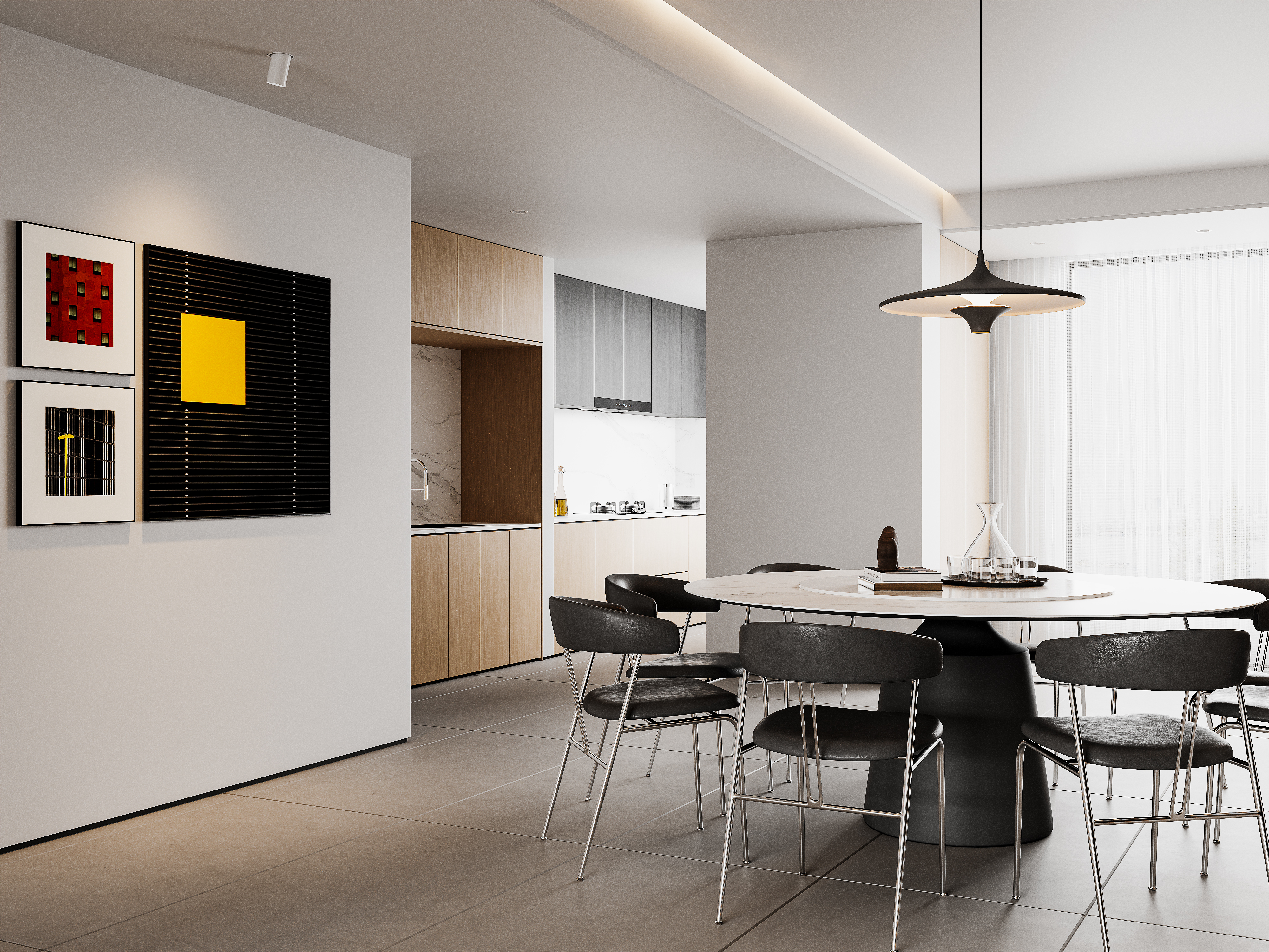 现代极简 木纹色和深色的碰撞，客餐厅-4