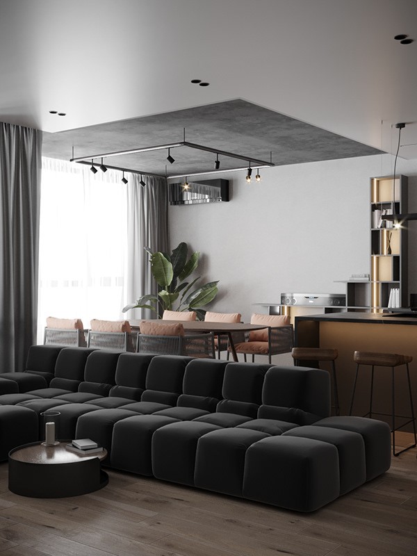 90㎡公寓 高级灰+橘色，百看不厌的组合-1