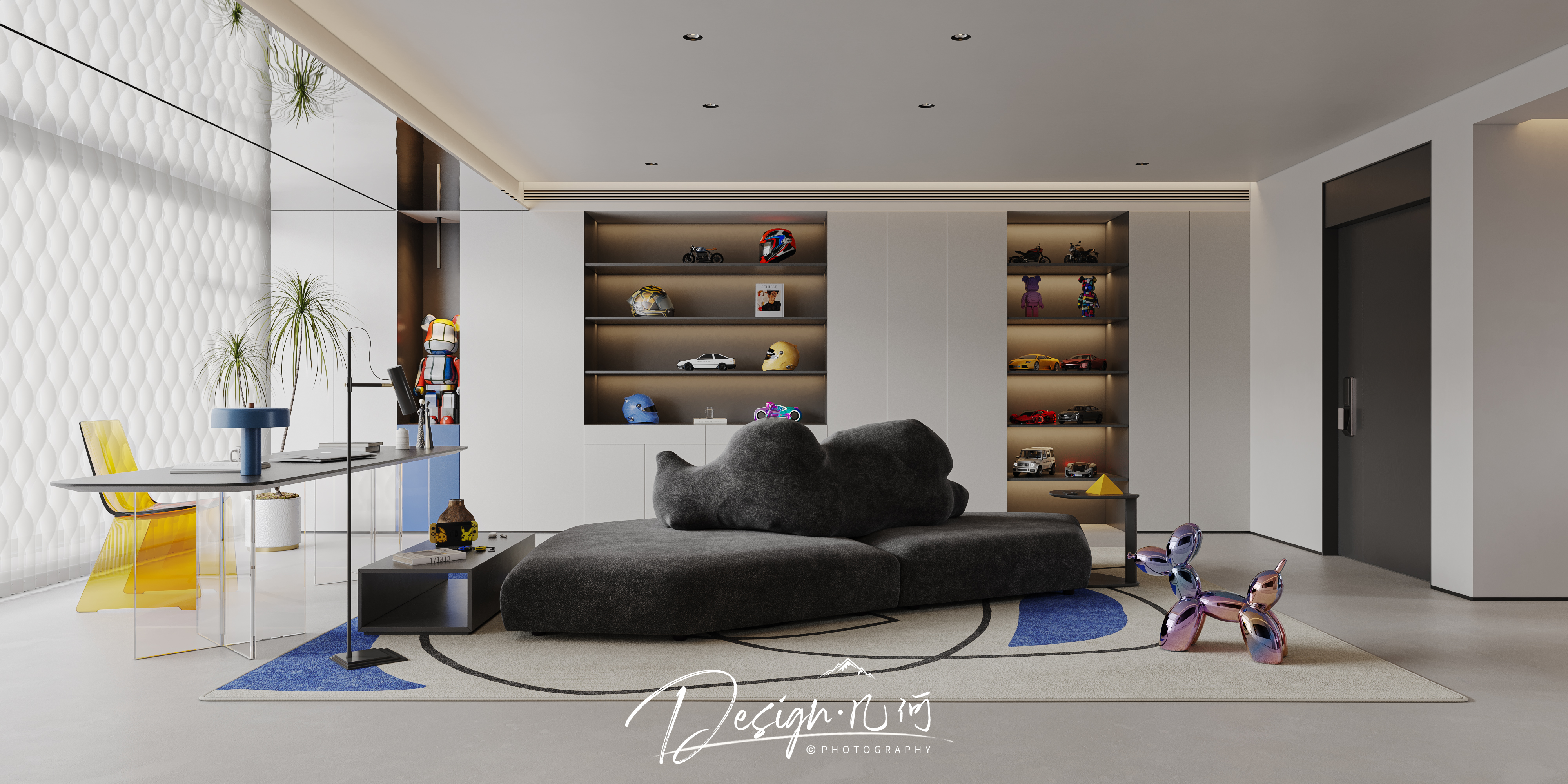 几何空间视觉表现 | 国悦府现代蒙德里安色系客餐厅-0