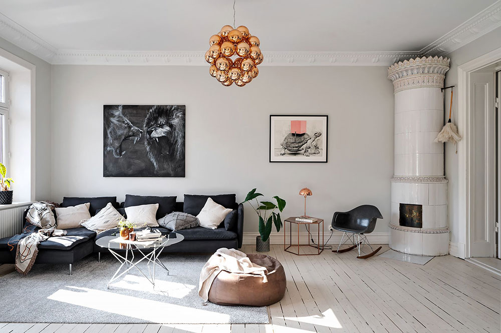 北欧风格公寓的彩色厨房设计-14