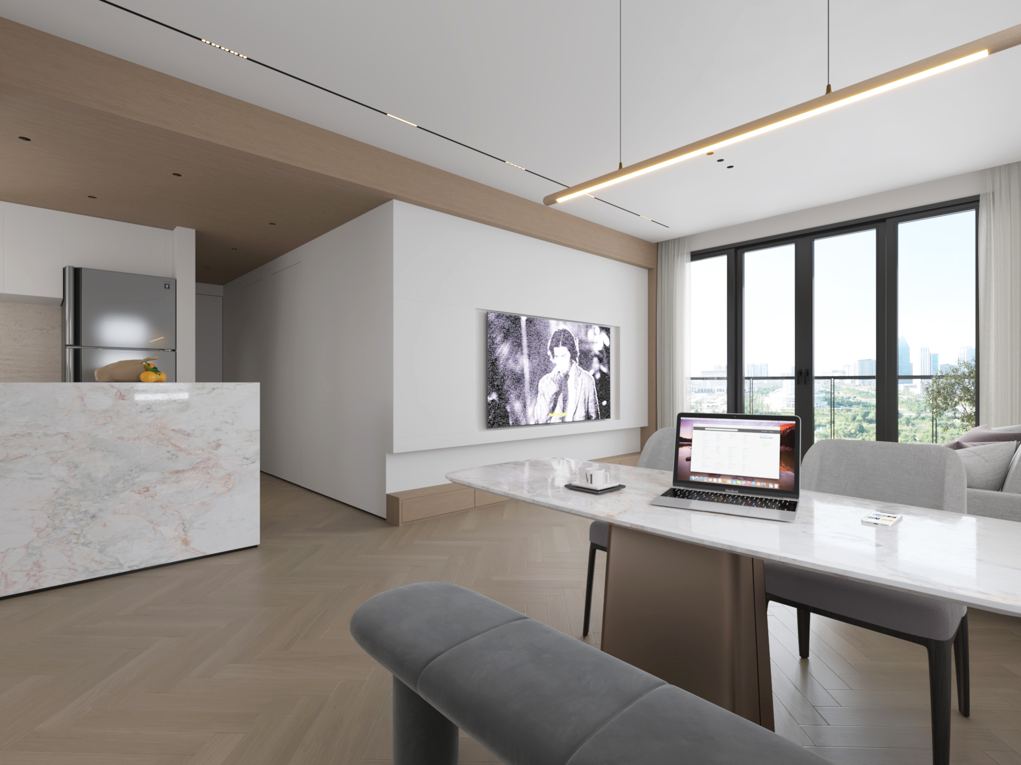 近期渲染，现代简约室内小户型住宅香港豪宅装修效果图视觉表现-1