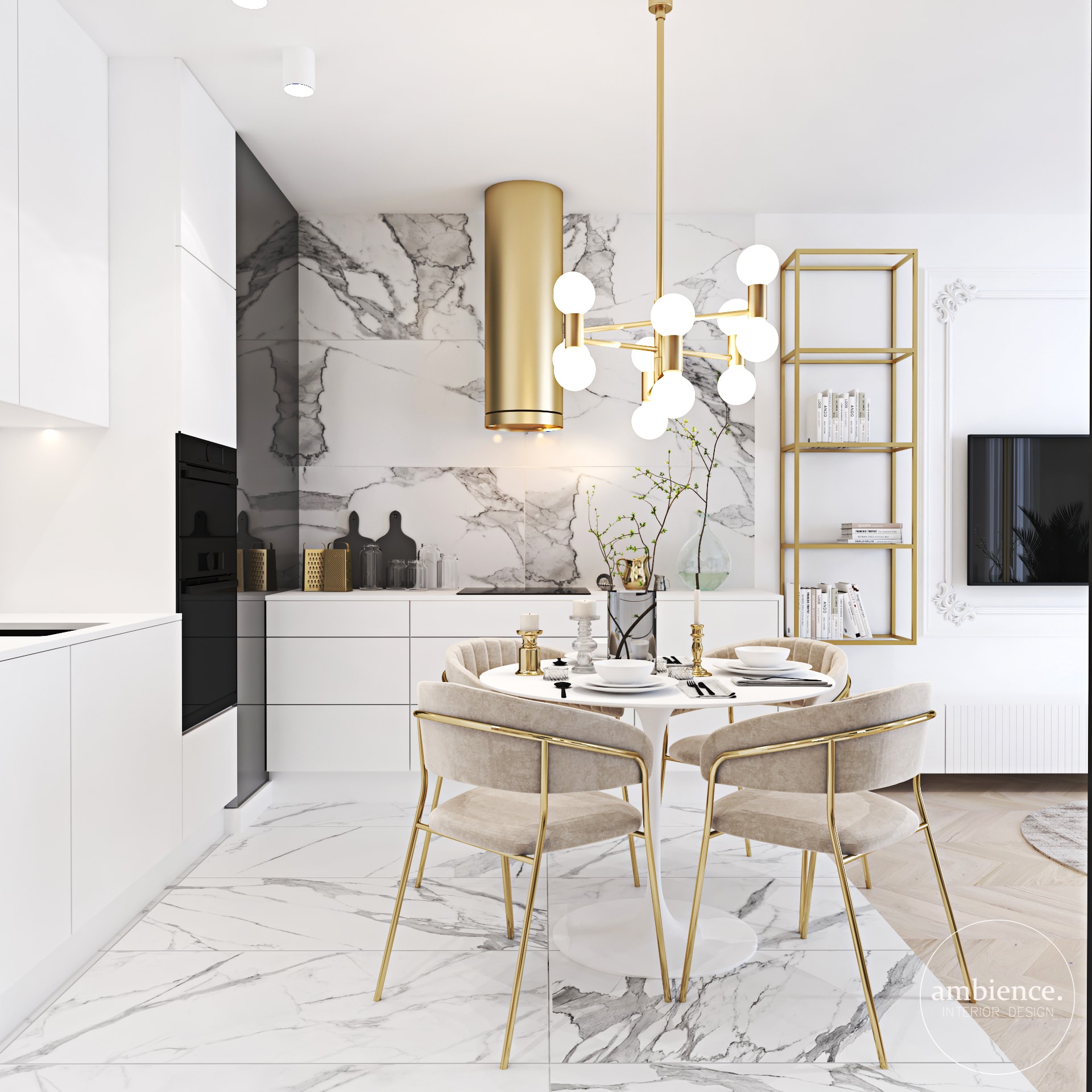 白色和金色的室内装饰丨波兰华沙-19