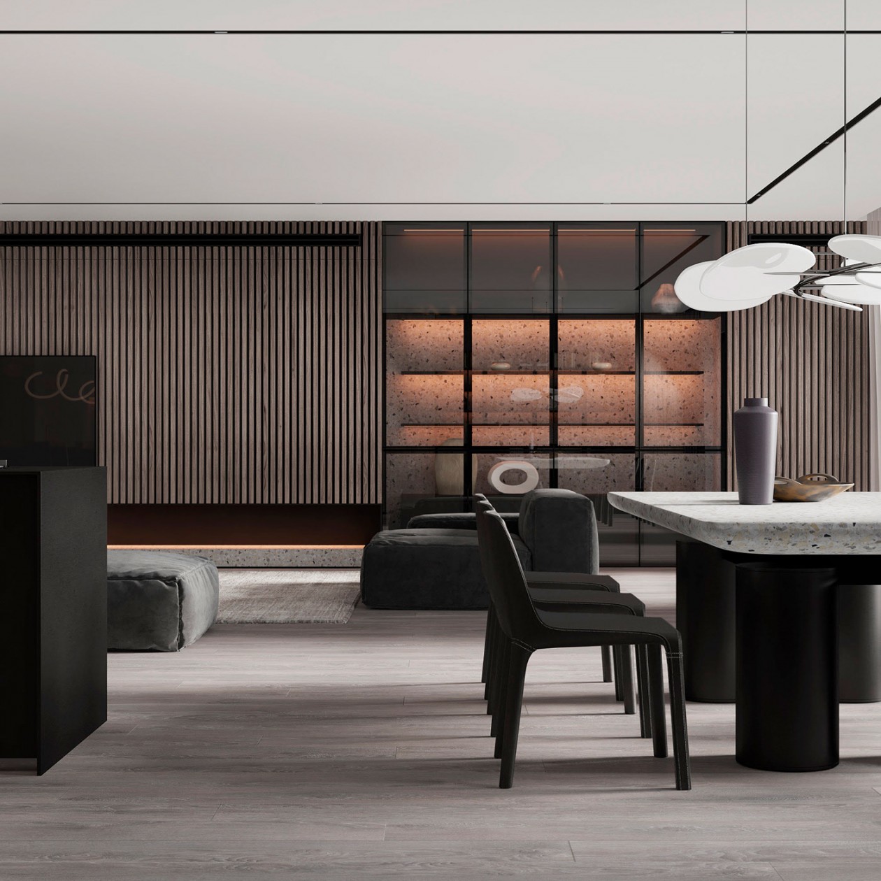 木材、水磨石打造 高级客餐厅空间！-10