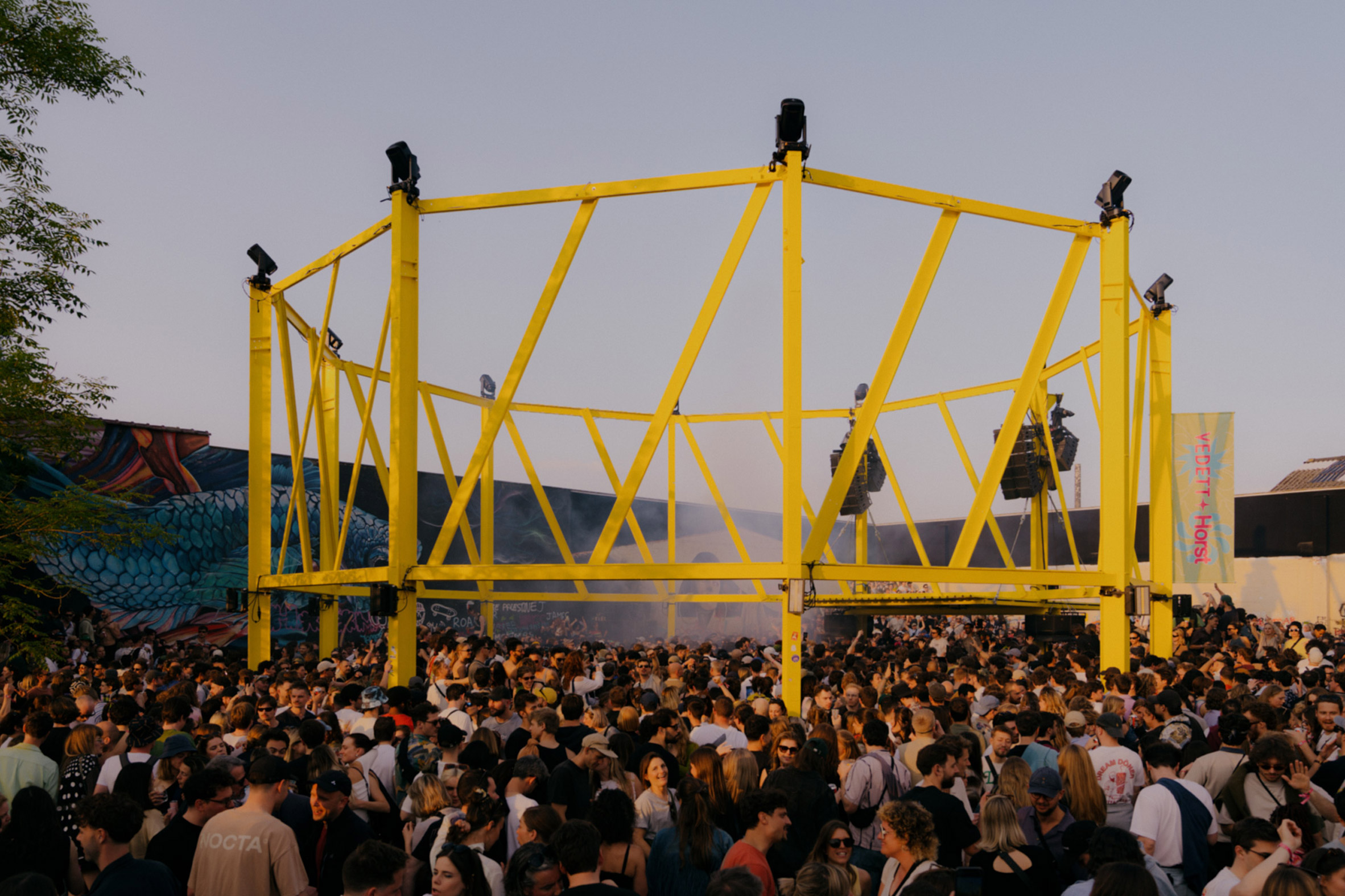 Piovenefabi creates repurposed-steel-beam stage at Horst Arts and Music festival-3