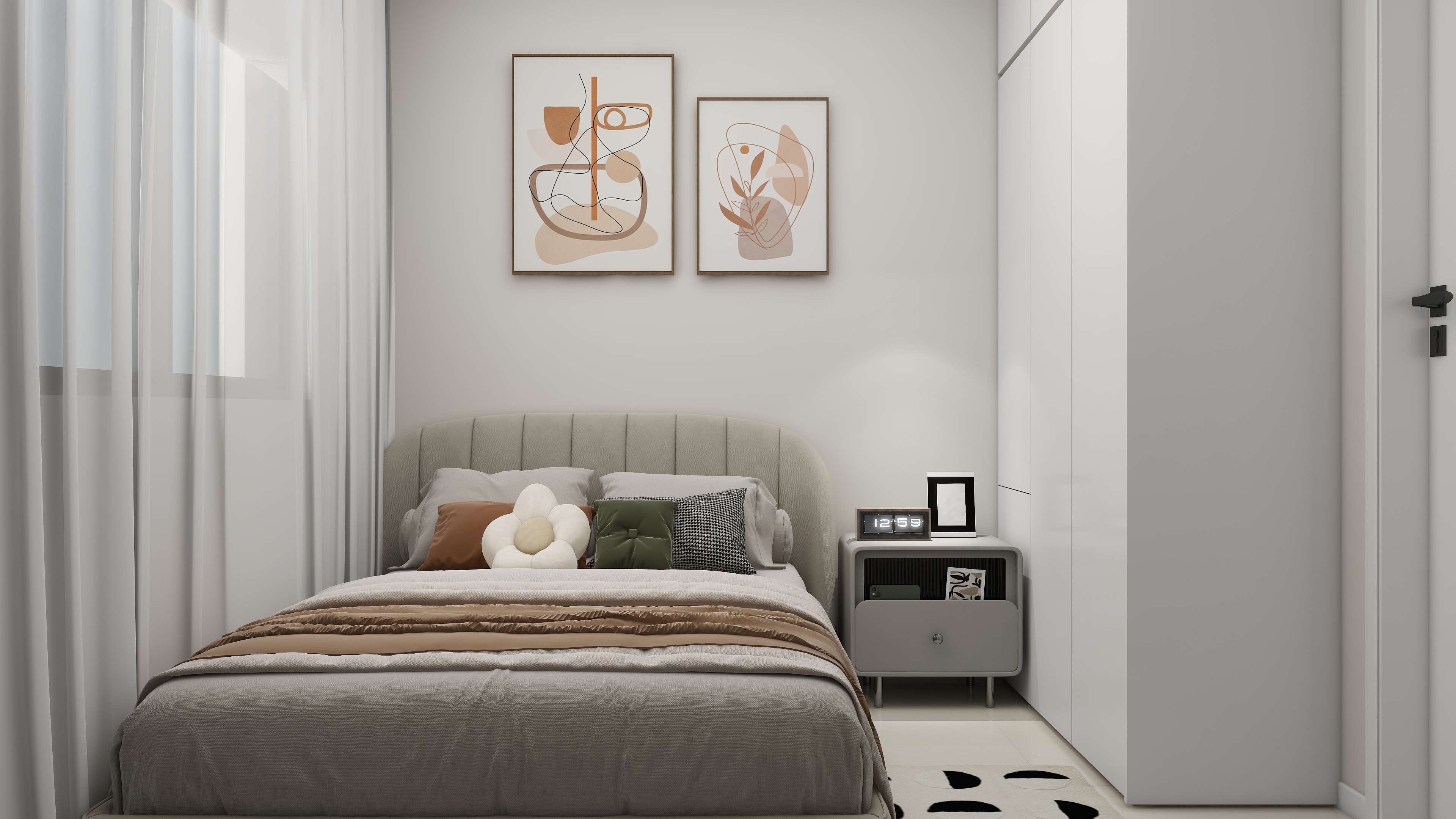 90㎡治愈系奶油风丨90空间设计-29