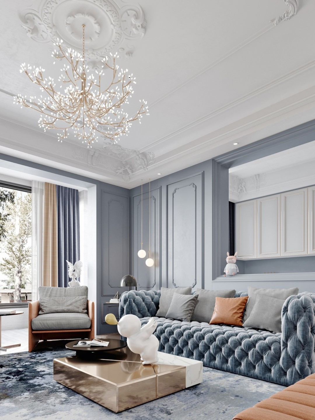 220㎡迷雾蓝法式轻奢自带优雅气质-5