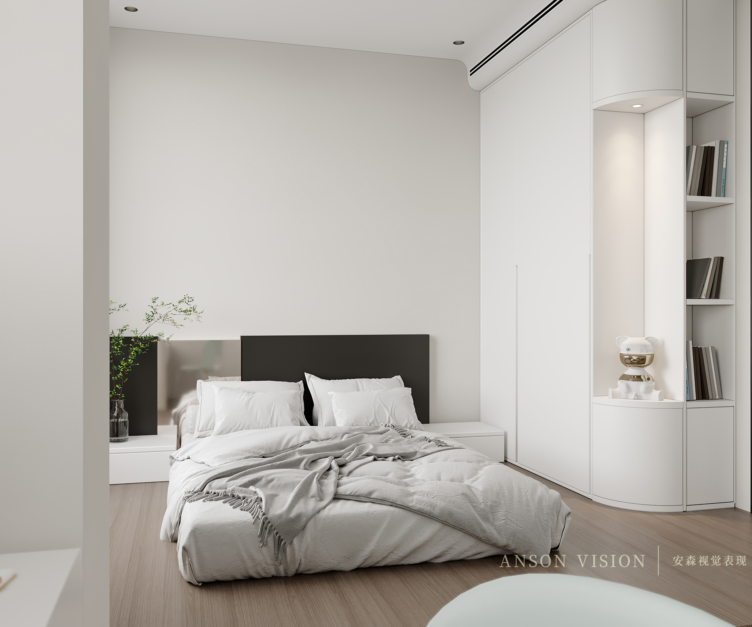 黑暗风现代客餐厅卧室设计案例丨Ansonvision·蒙头睡-21