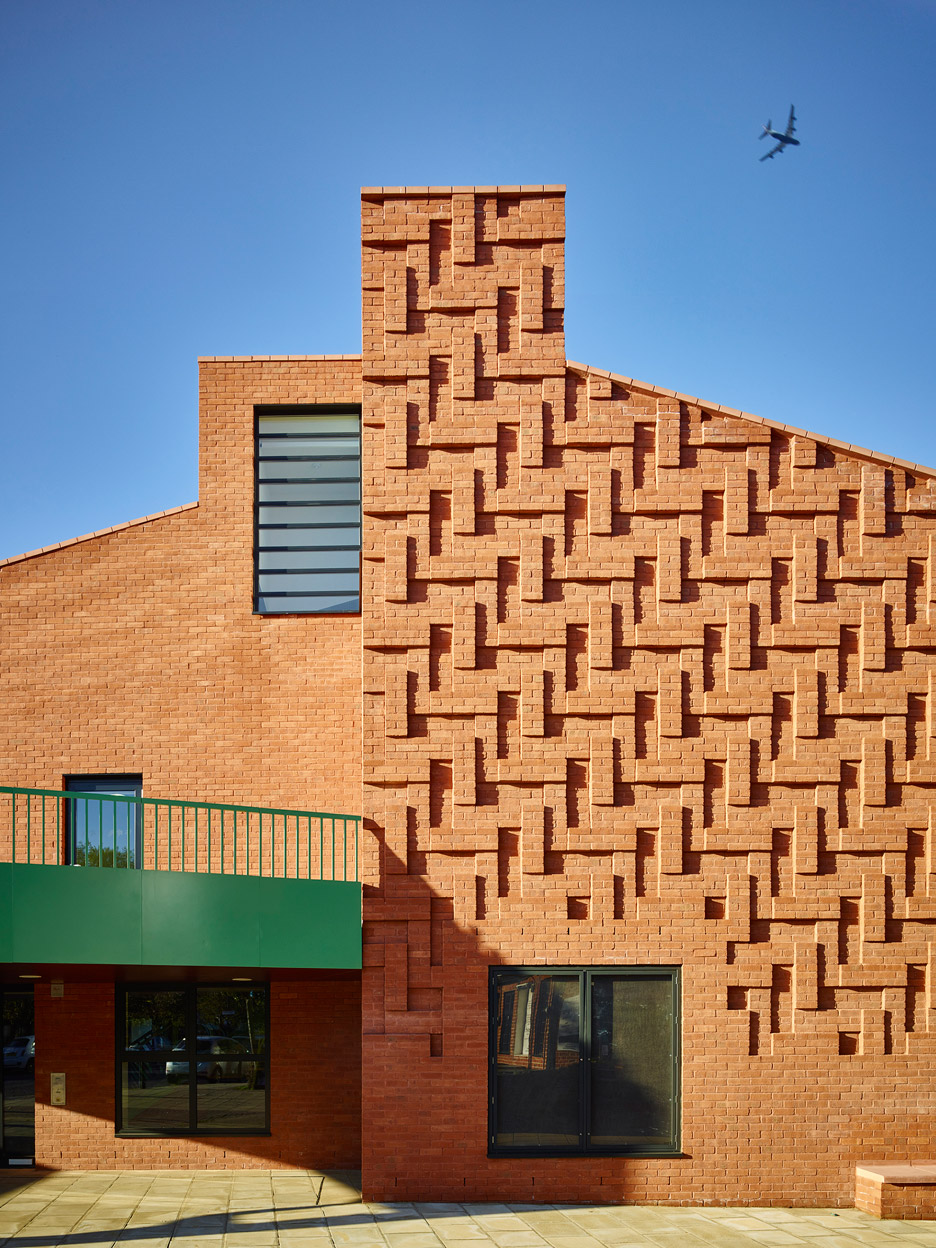 The Green community centre by AOC has herringbone brickwork-2