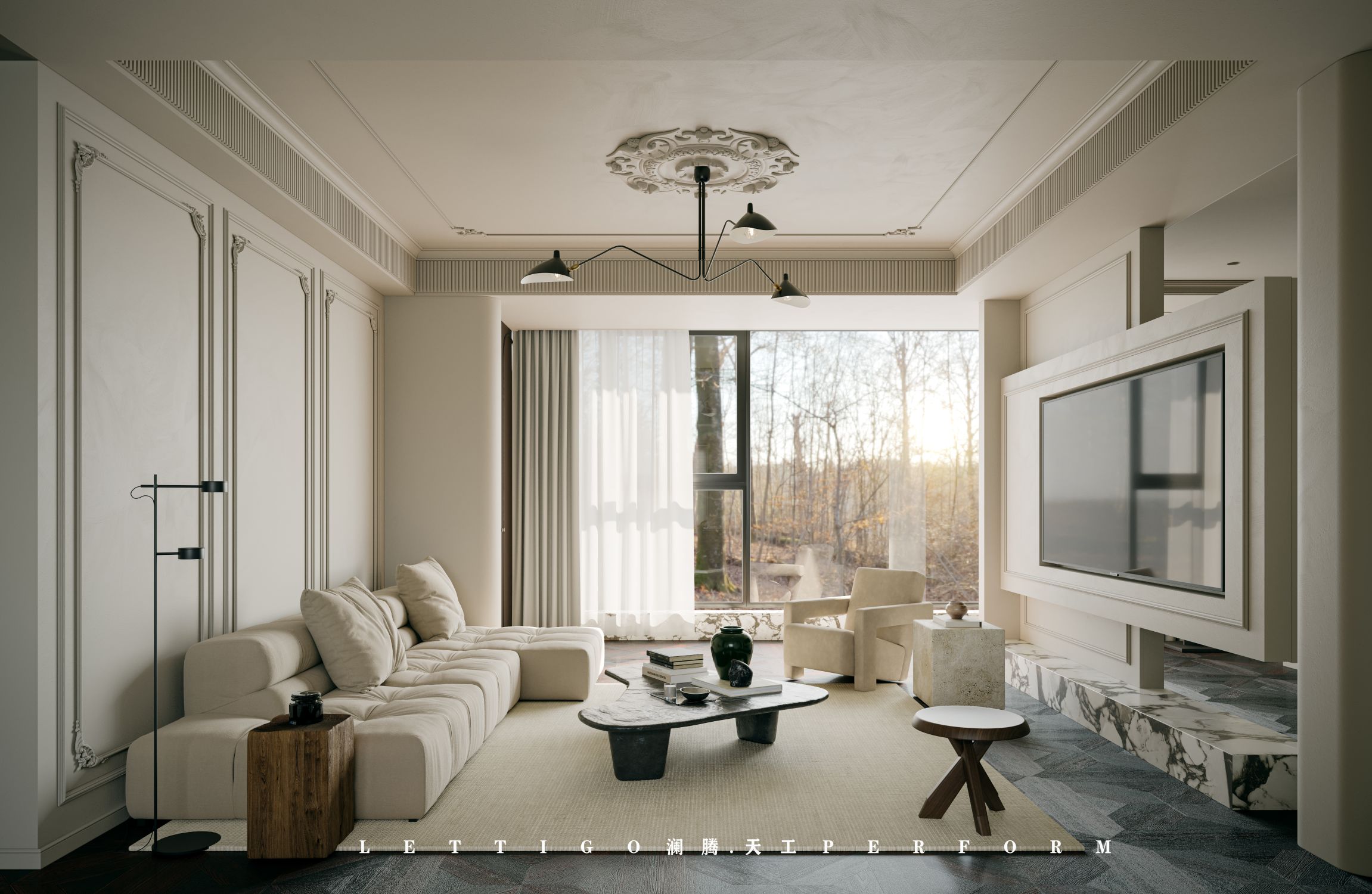 不做选择，现代风格和法式元素我都要-0