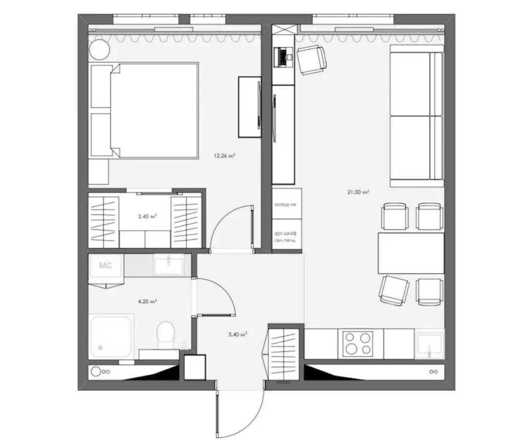 45㎡现代小公寓设计丨Yana ilnitskaya-14