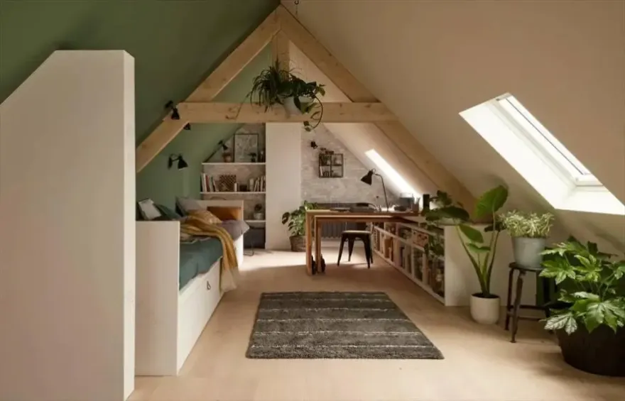 阁楼变身办公室与卧室,实现多功能空间设计-1