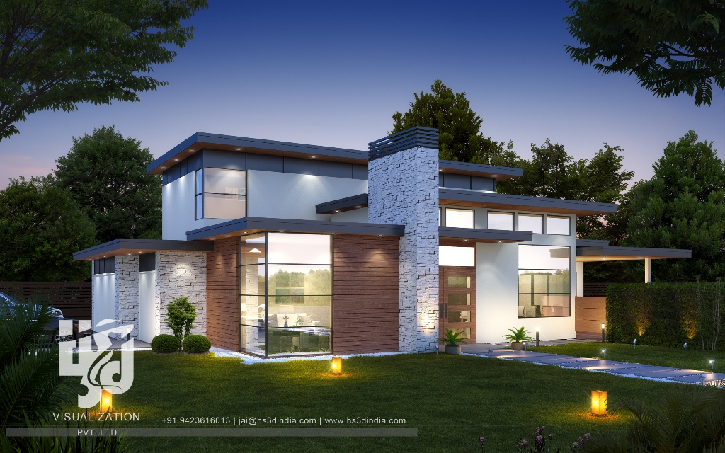 印度 HS3D 可视化平房夜景渲染-22