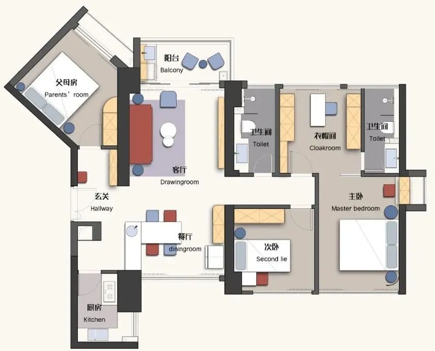 撞色个性都市 90 后住宅设计-3